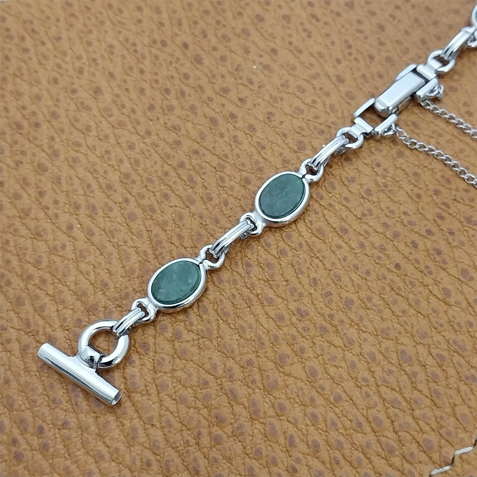 1/2" White Gold-Filled & Jade Ladies Unused 1960s Vintage Watch Band