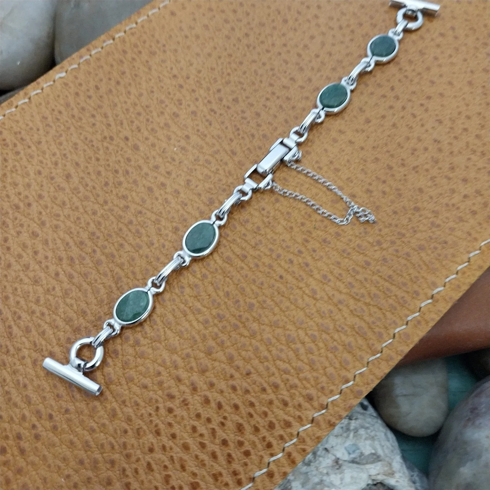 1/2" White Gold-Filled & Jade Ladies Unused 1960s Vintage Watch Band