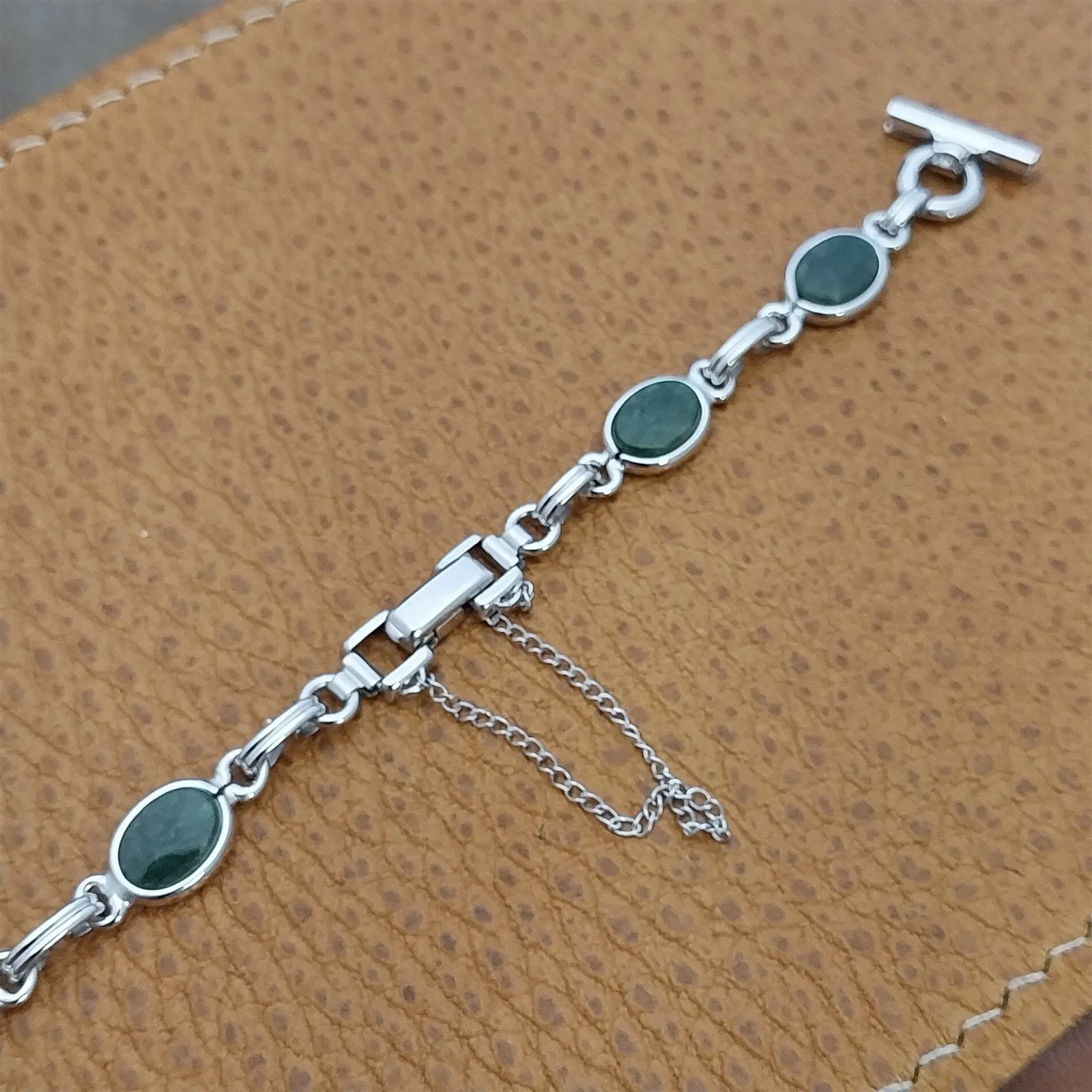 1/2" White Gold-Filled & Jade Ladies Unused 1960s Vintage Watch Band