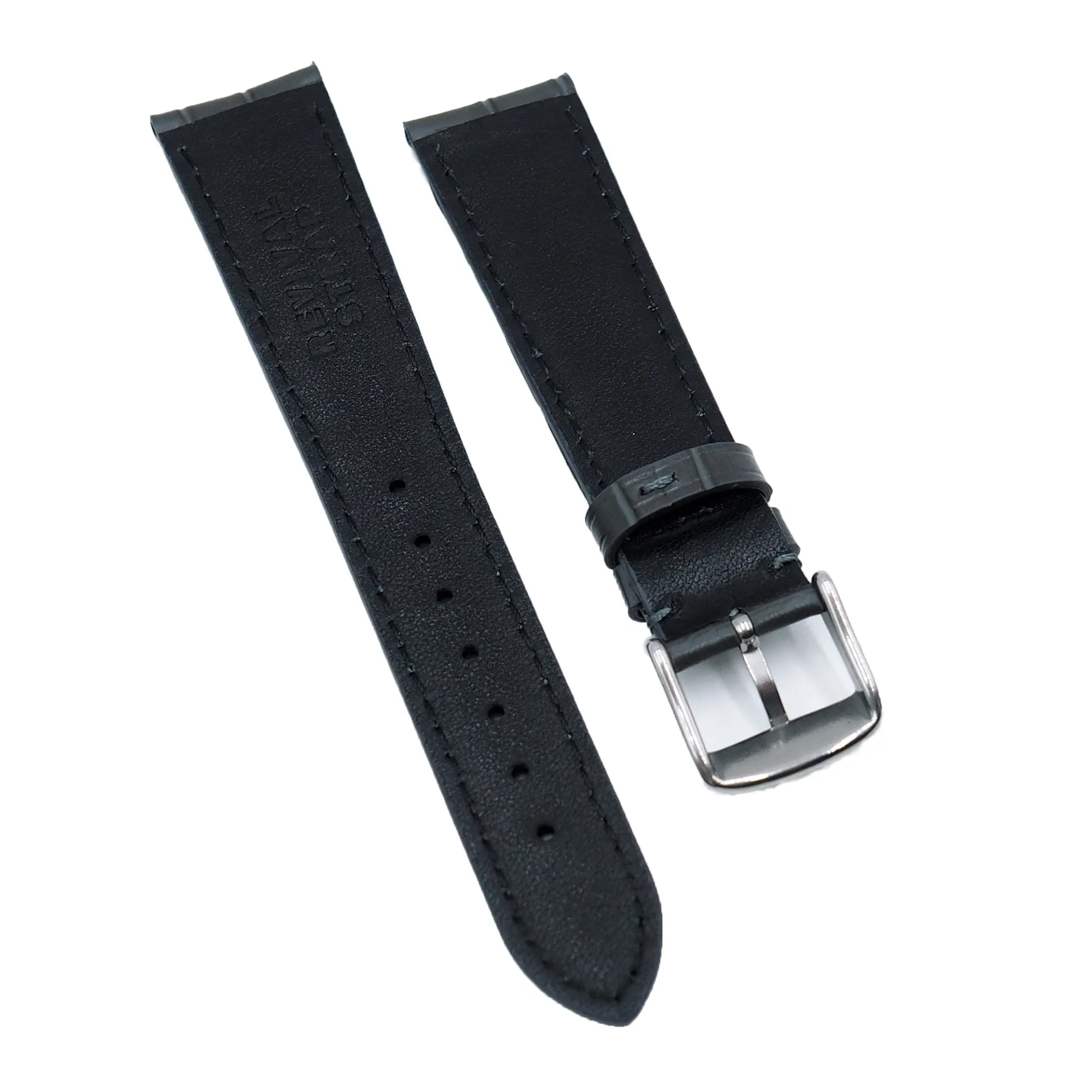18mm, 19mm, 20mm, 22mm Dark Gray Alligator Embossed Calf Leather Signature Strap