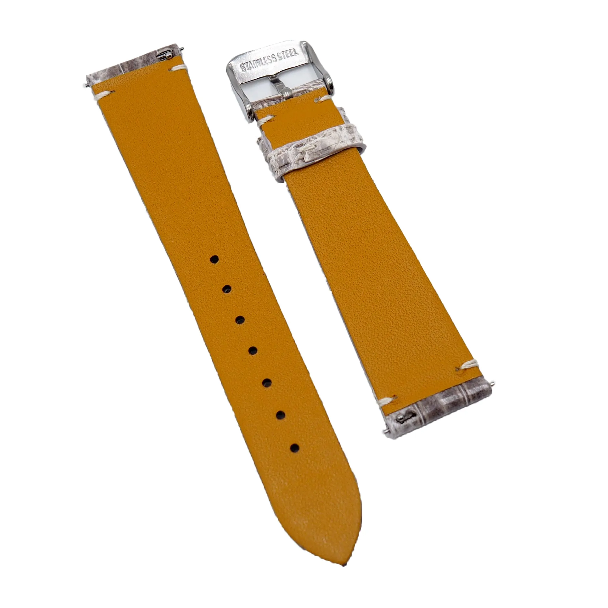 18mm, 19mm, 20mm Vintage Style Himalaya White Alligator Leather Watch Strap