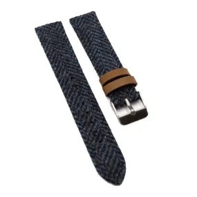 18mm, 20mm, 22mm Harris Tweed Style Blue Fabric Watch Strap