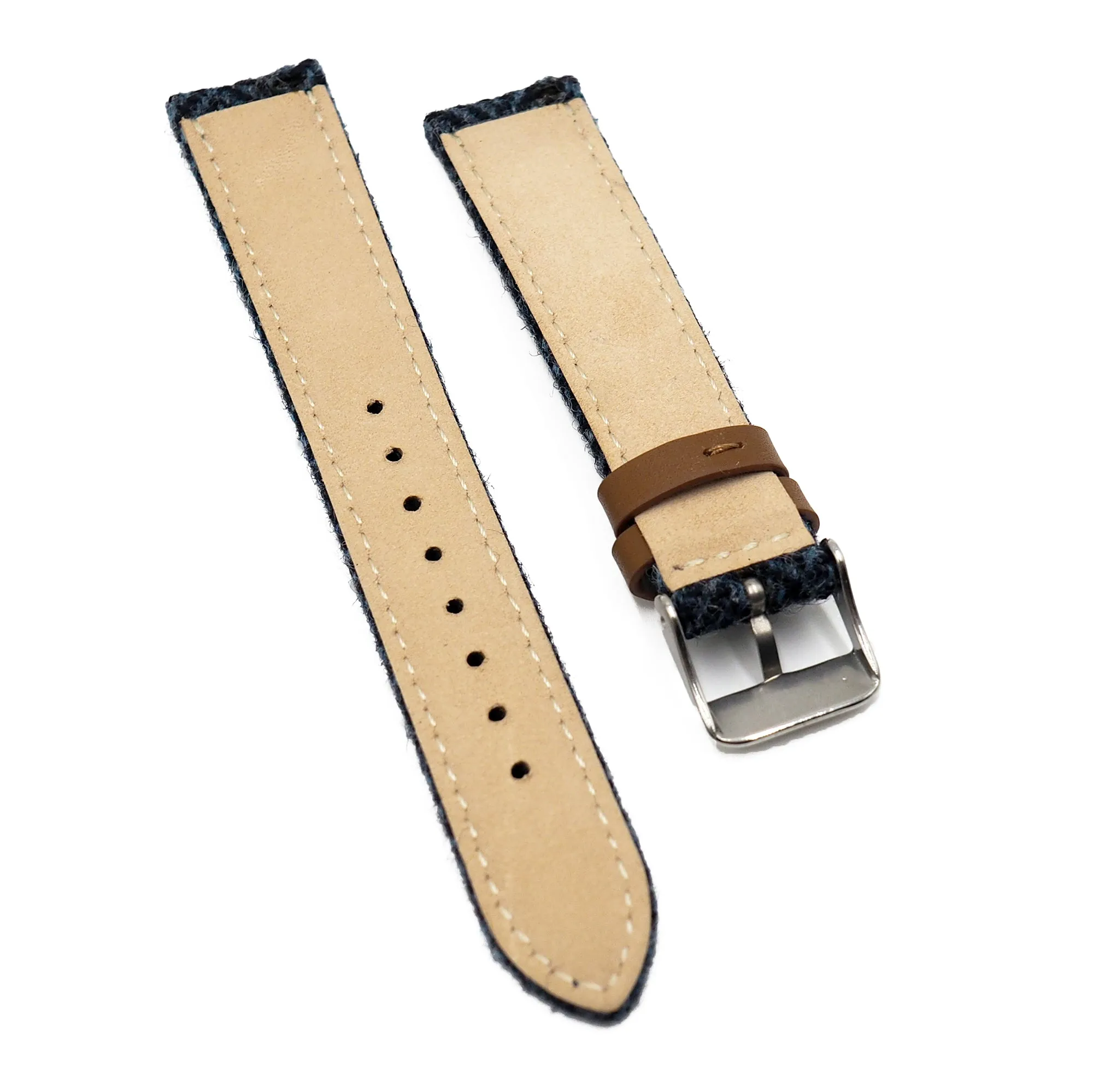 18mm, 20mm, 22mm Harris Tweed Style Blue Fabric Watch Strap