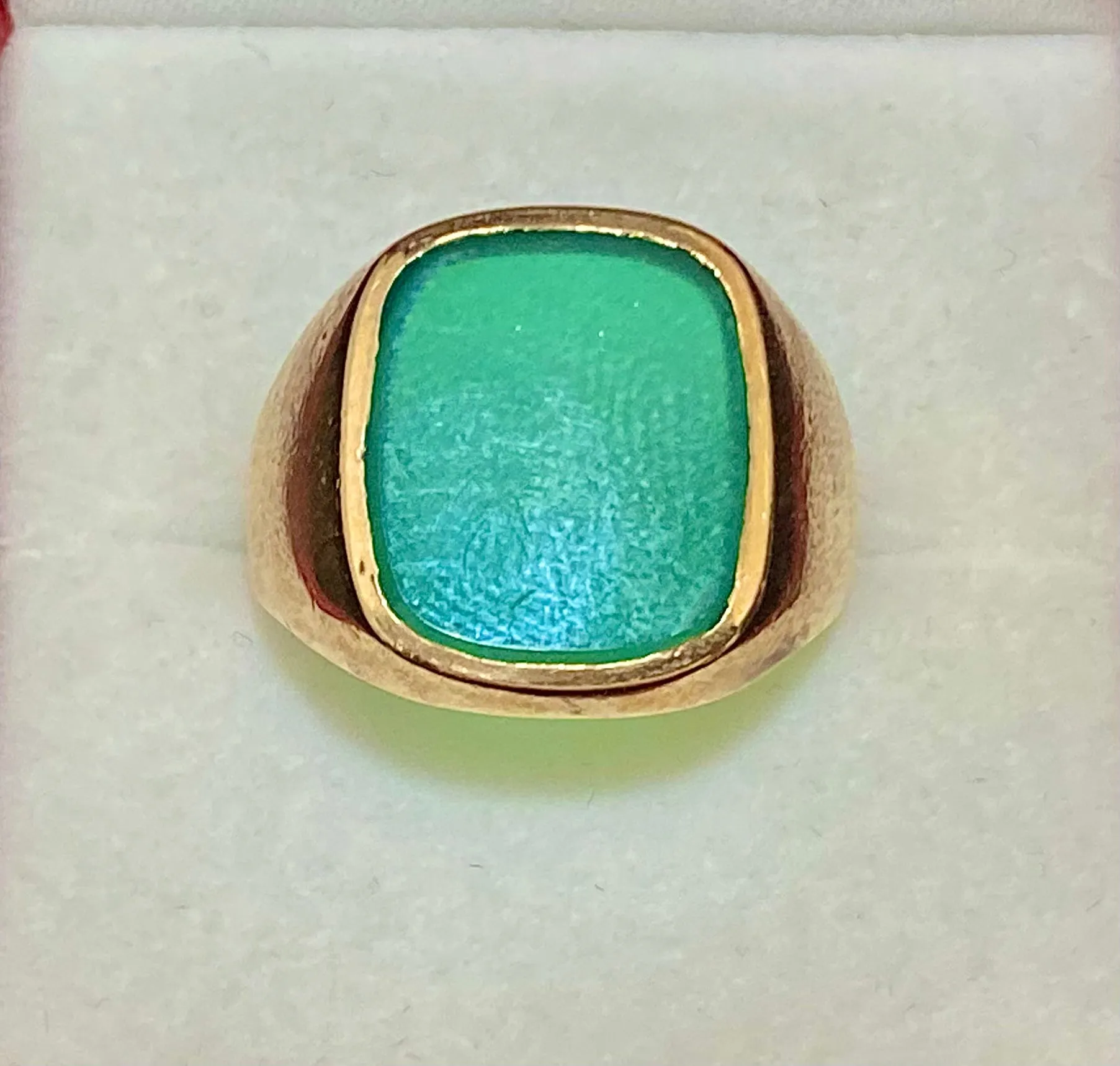1900’s English Designer Solid Yellow Gold with Jade Ring - $13K Appraisal Value w/CoA}