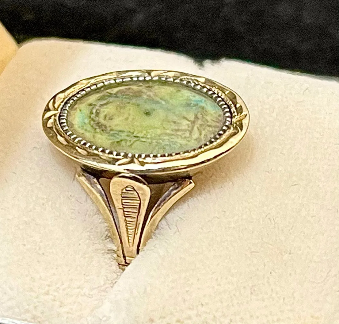 1920s Mother Mary image Hand-Pained SYG Jade Ring - $6K APR Value w/CoA!