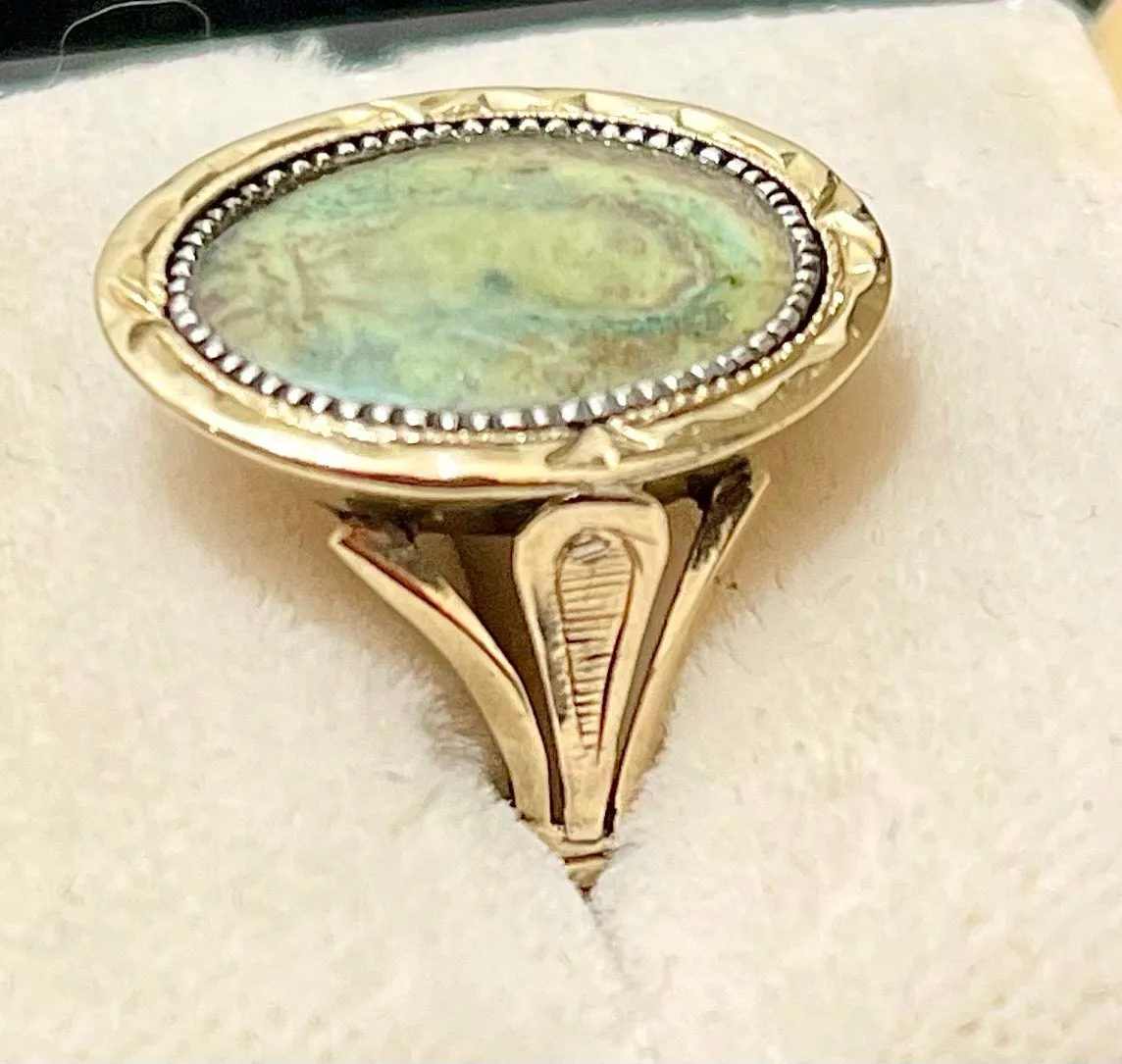 1920s Mother Mary image Hand-Pained SYG Jade Ring - $6K APR Value w/CoA!