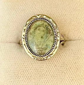 1920s Mother Mary image Hand-Pained SYG Jade Ring - $6K APR Value w/CoA!