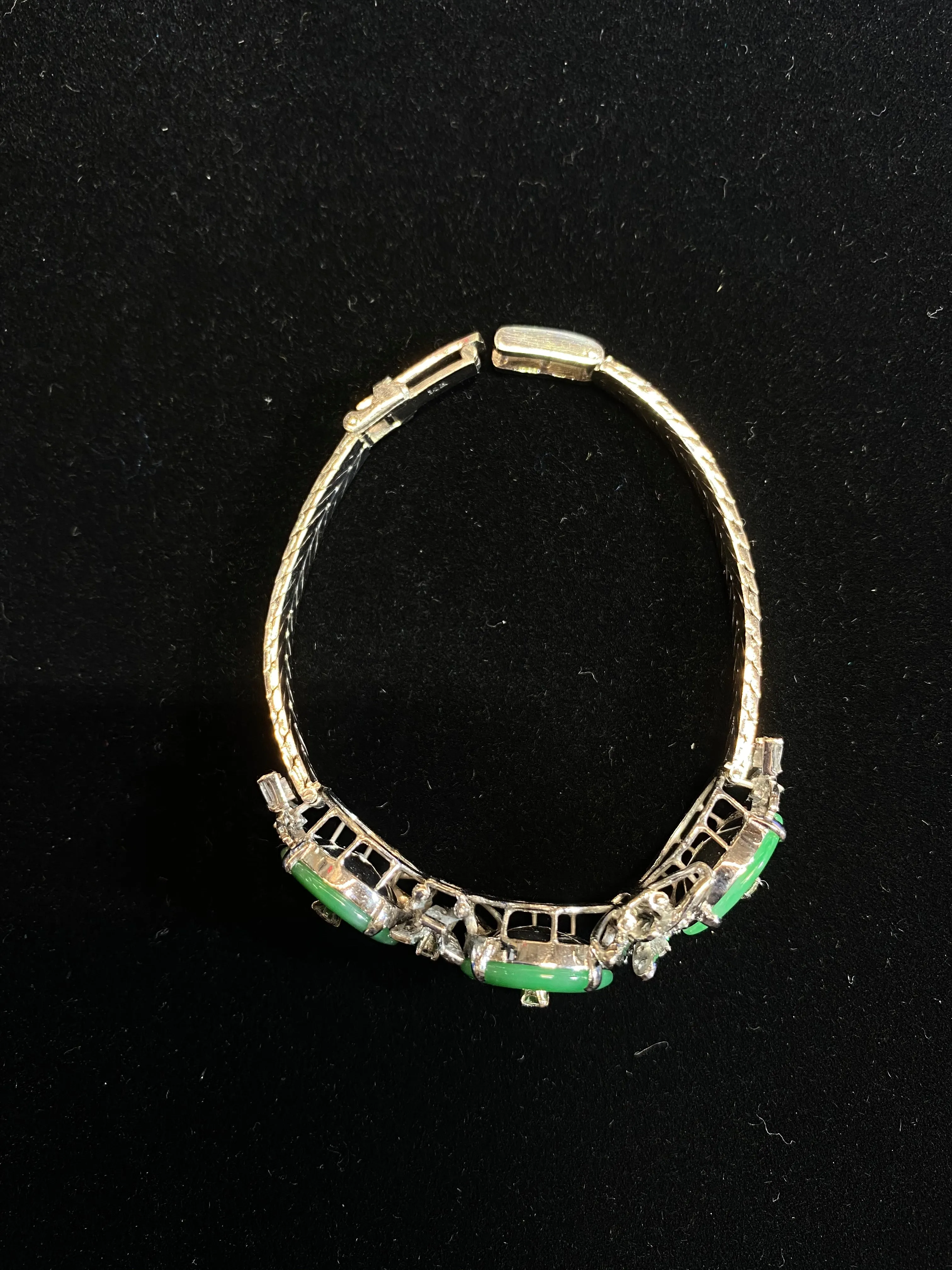 1940's Vintage Designer White Gold Diamond & Jadeite Bracelet - $15K APR Value w/ CoA!