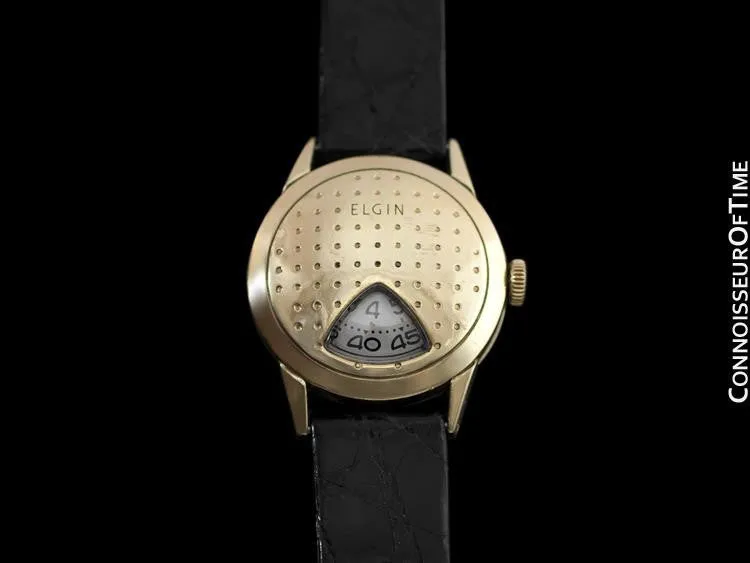 1950's Elgin Direct Read "Golf Ball " Mens Midsize Digital Jump Hour Watch - 10K Gold Filled & Stainless Steel