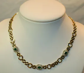 1960s Vintage Emerald & Diamond Necklace in Solid 14K Yellow & White Gold - $20K VALUE