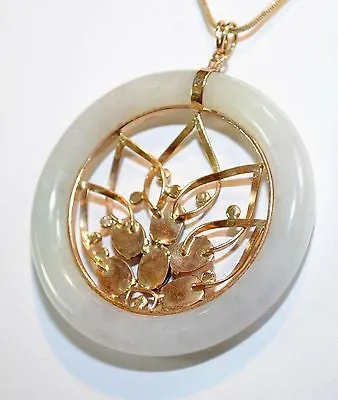 1960s Vintage Nephrite & Multi-Colored Jade Circle Pendant in Yellow Gold - $10K VALUE
