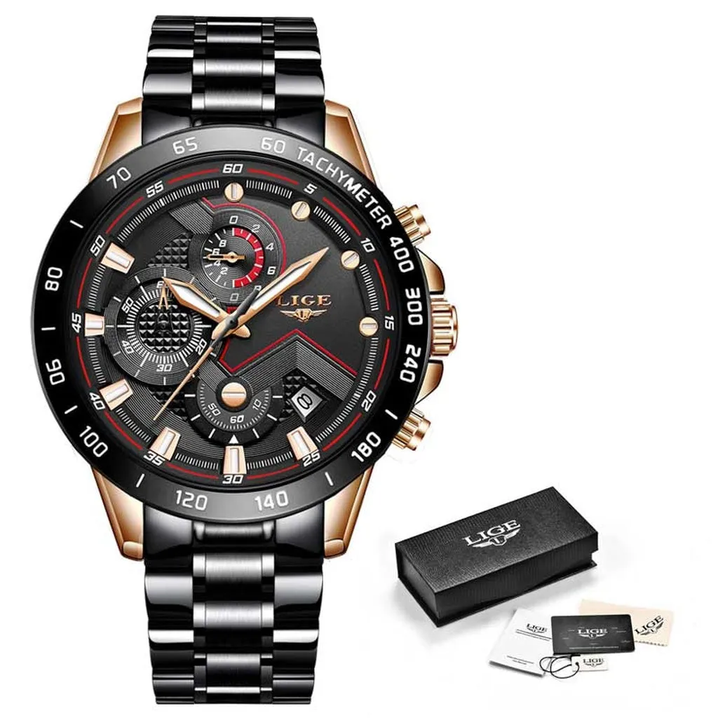 2022 New LIGE Fashion Mens Watches Stainless Steel Top Brand Luxury Sport Chronograph Quartz WithWatch for Men Relogio Masculino