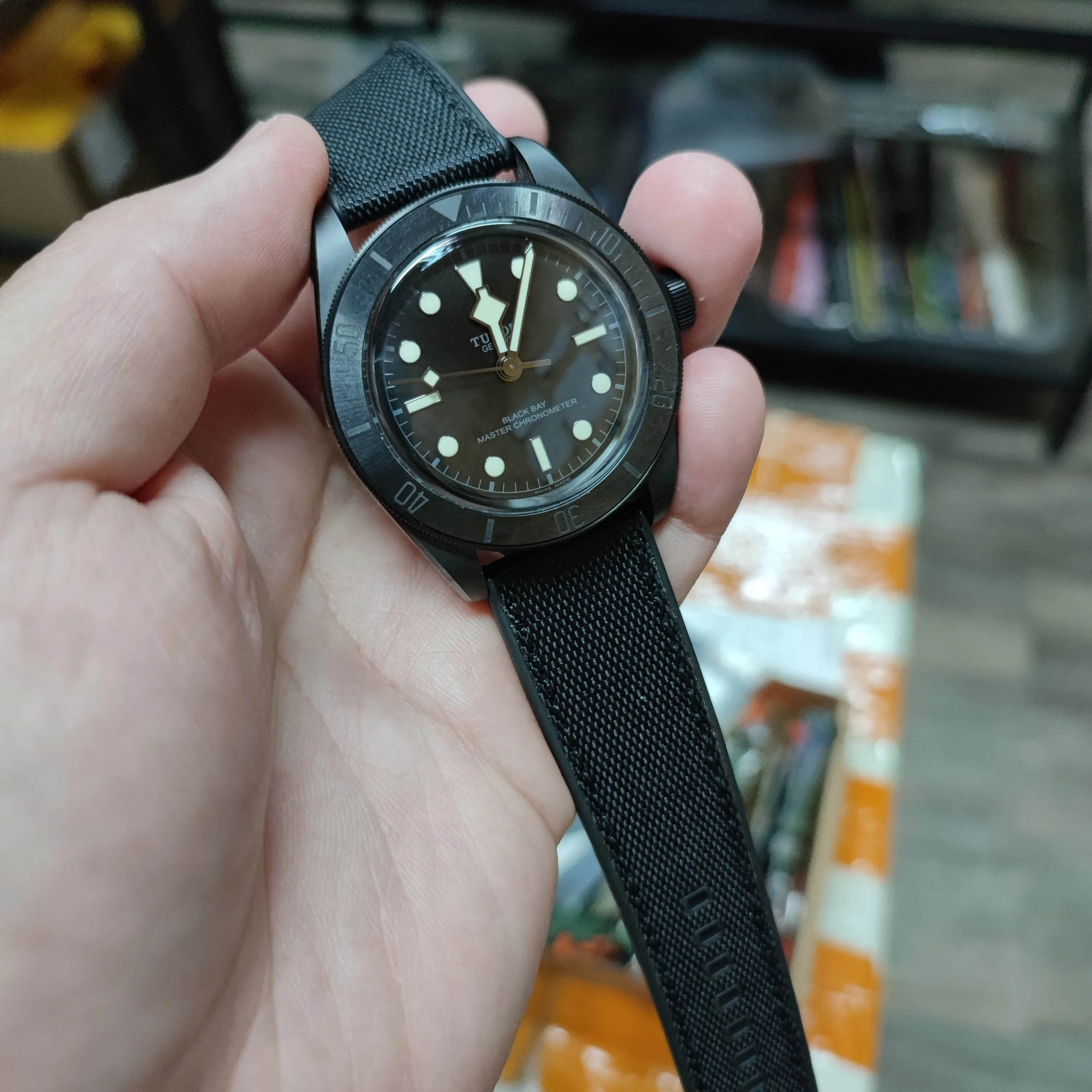 20mm, 22mm Hybrid Black Nylon FKM Rubber Watch Strap, Quick Release Spring Bars