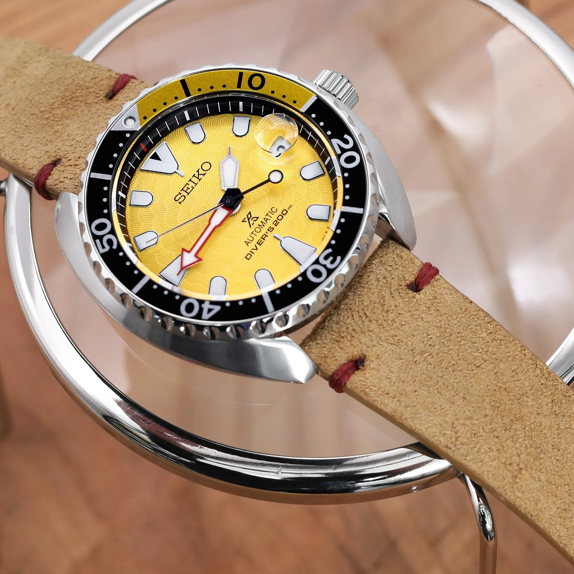 20mm Khaki Quick Release Italian Suede Leather Strap, Red St.