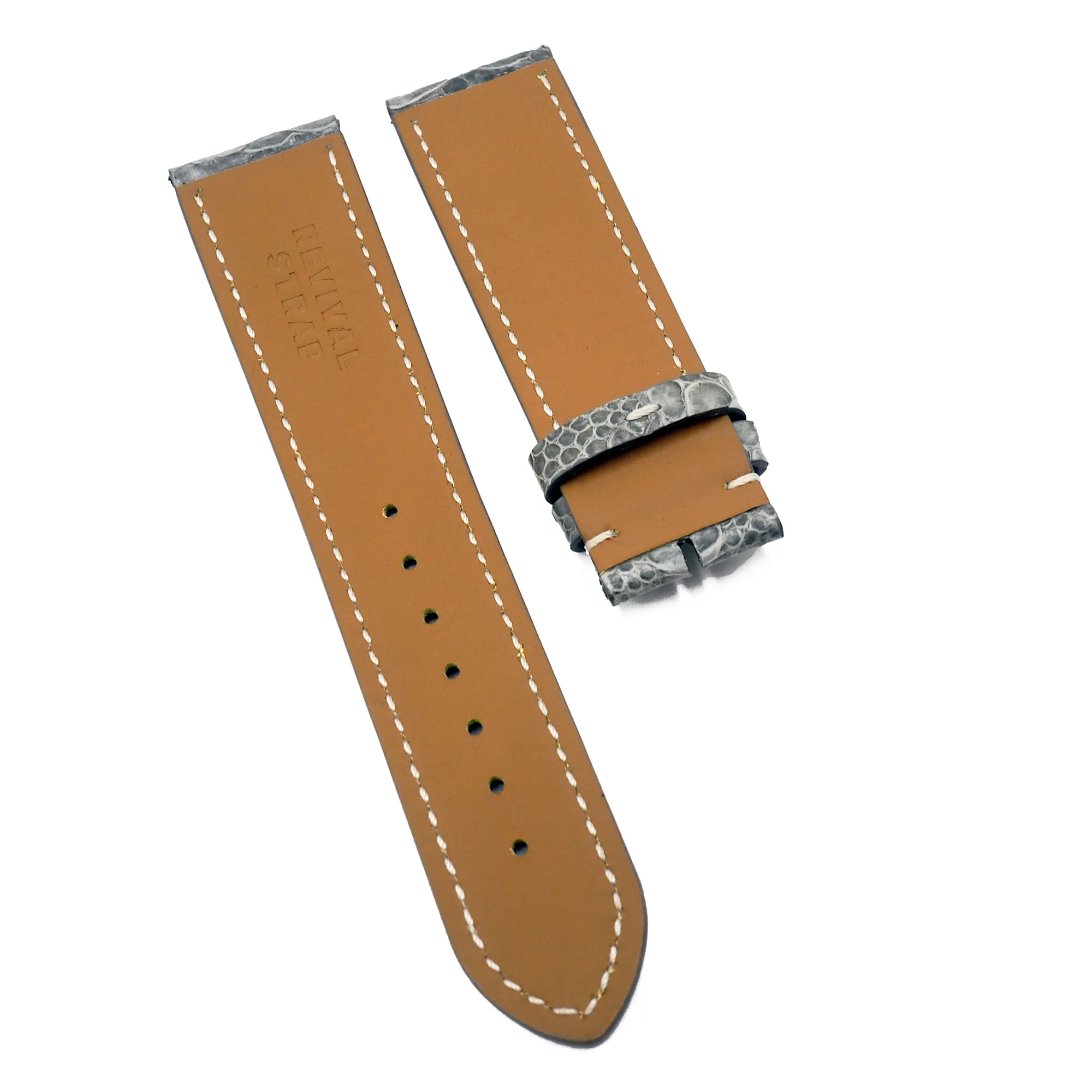 22mm Lava Grey Turkey Leather Watch Strap, White Stitching