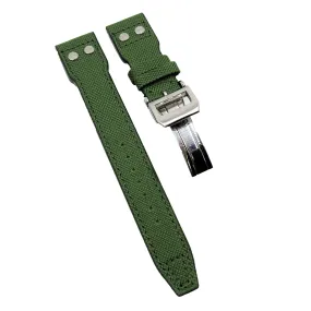 22mm Pilot Style Emerald Green Nylon Watch Strap For IWC, Rivet Lug, Semi Square Tail
