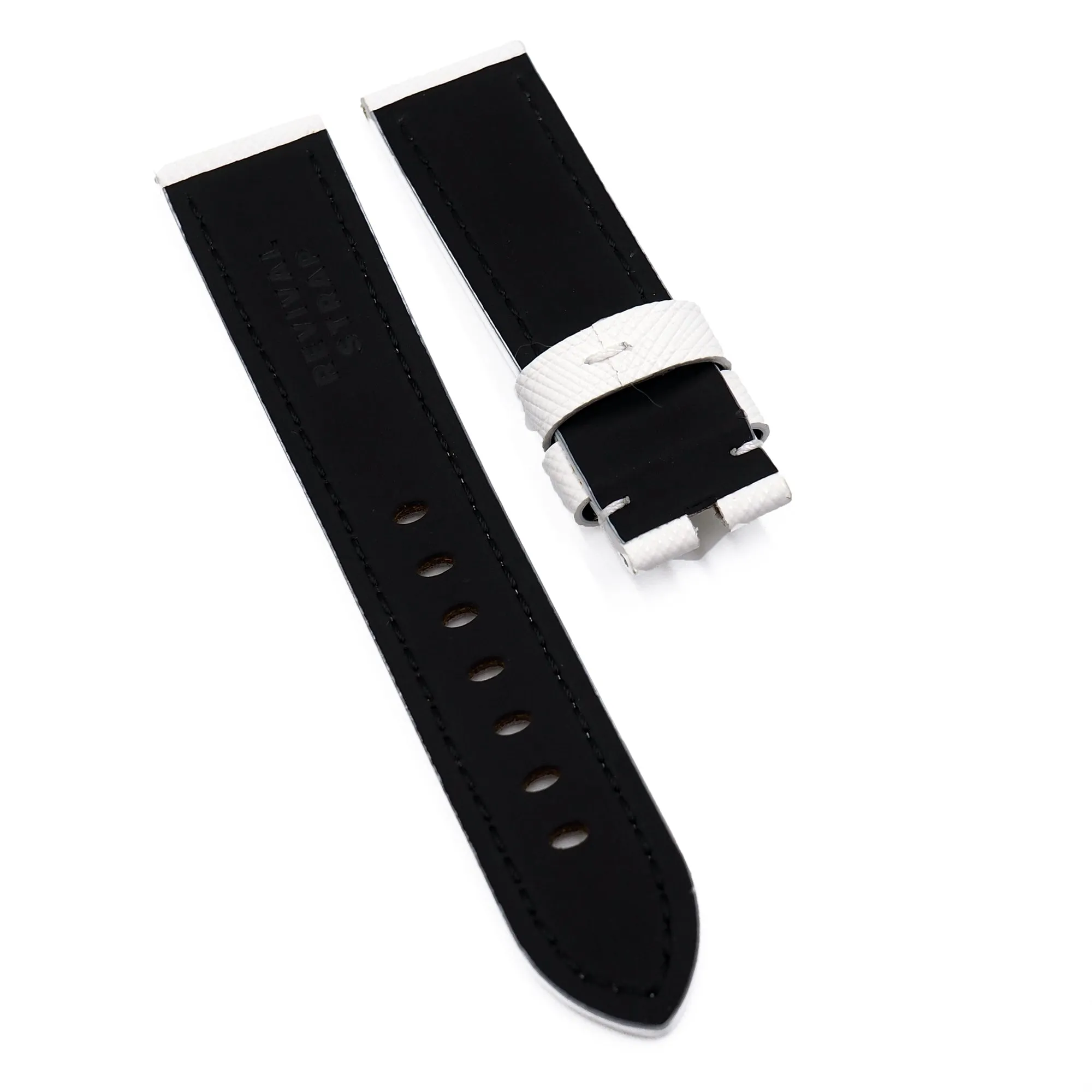 22mm White Saffiano Leather Watch Strap For Panerai, Non-Padded