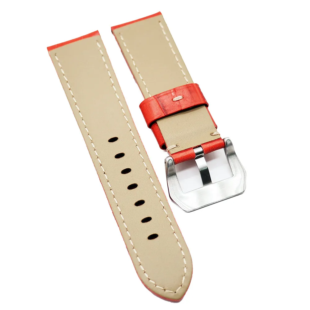 24mm Red Alligator Embossed Calf Leather Watch Strap For Panerai