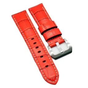 24mm Red Alligator Embossed Calf Leather Watch Strap For Panerai