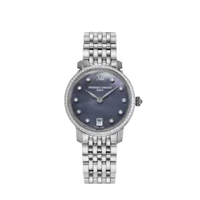 30mm Slimline Ladies Quartz Watch with Black Mother of Pearl & Diamond Dial