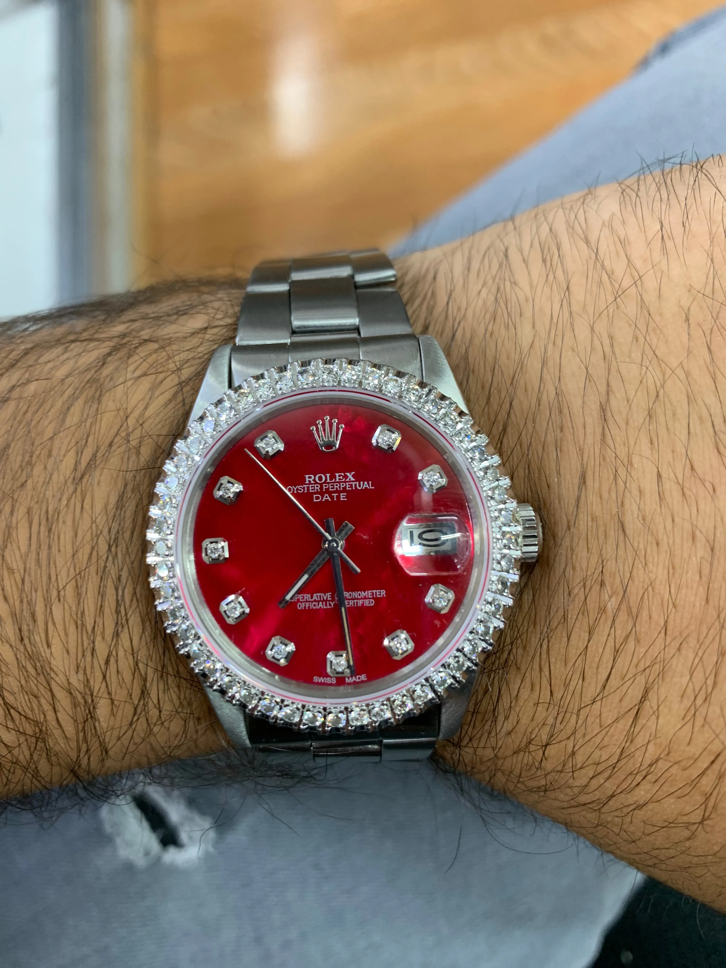 34mm Rolex Oyster Perpetual Diamond Watch with Stainless Steel Oyster Bracelet (Mother of pearl(MOP) factory diamond dial) (Choose your color))