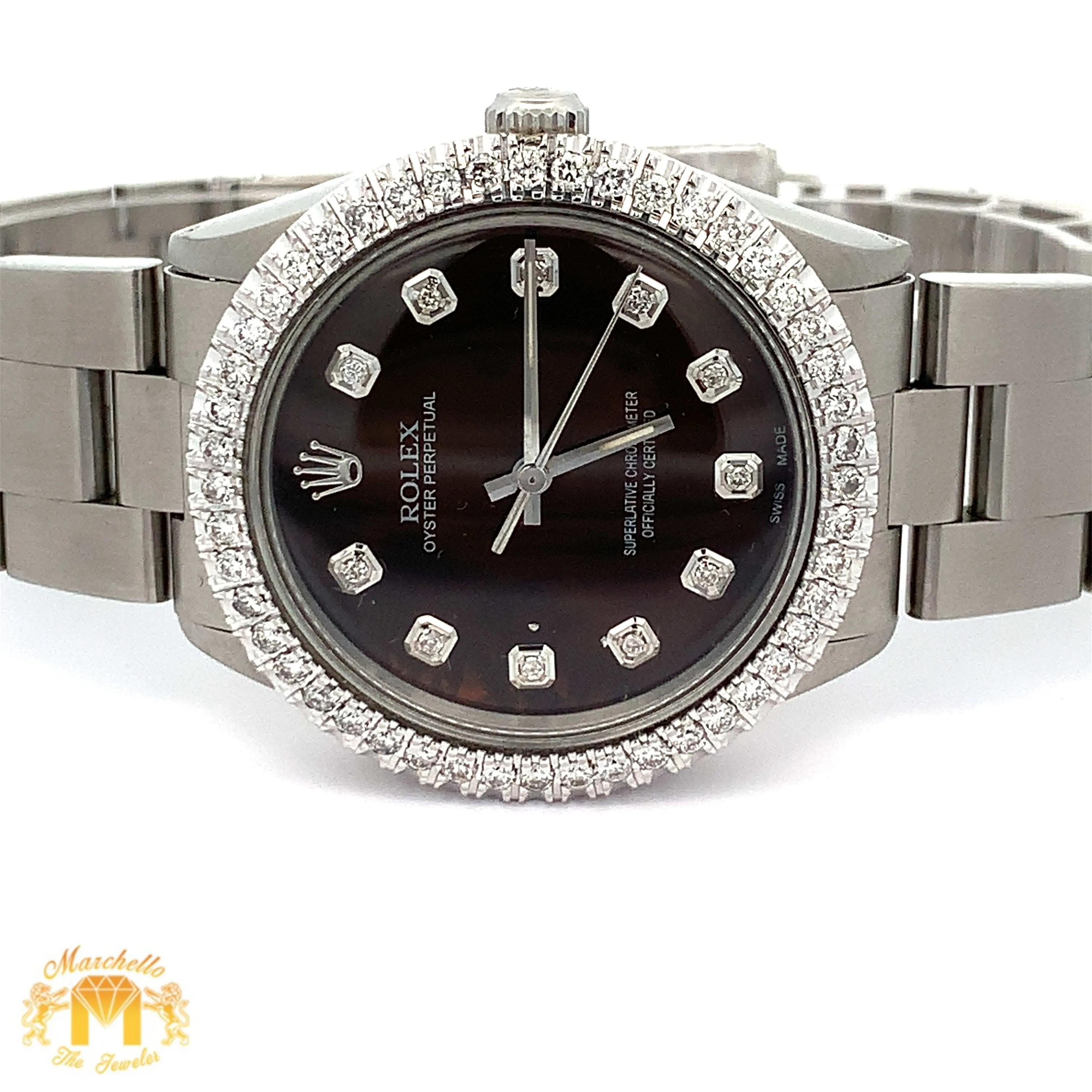 34mm Rolex Oyster Perpetual Diamond Watch with Stainless Steel Oyster Bracelet (Mother of pearl(MOP) factory diamond dial) (Choose your color))