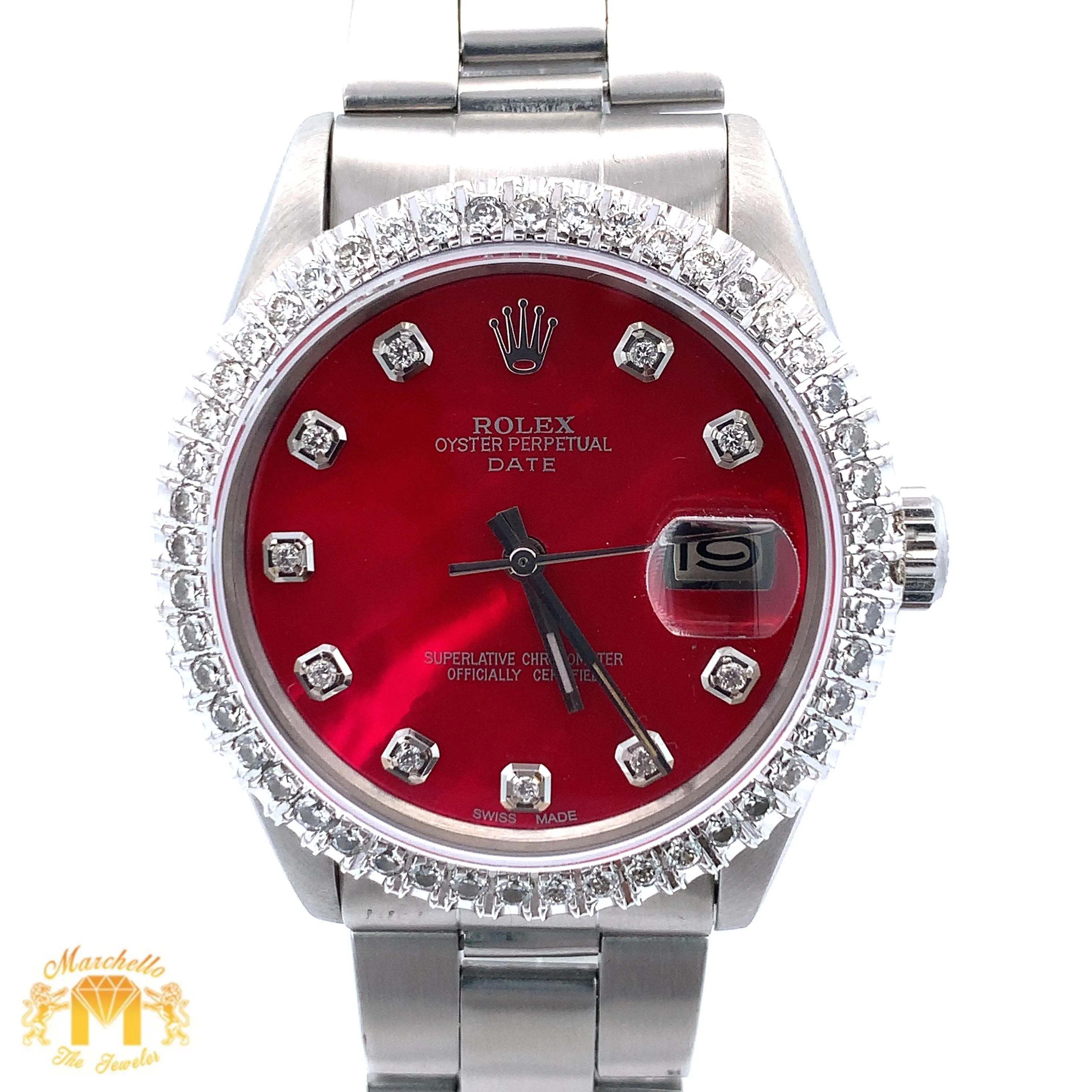 34mm Rolex Oyster Perpetual Diamond Watch with Stainless Steel Oyster Bracelet (Mother of pearl(MOP) factory diamond dial) (Choose your color))