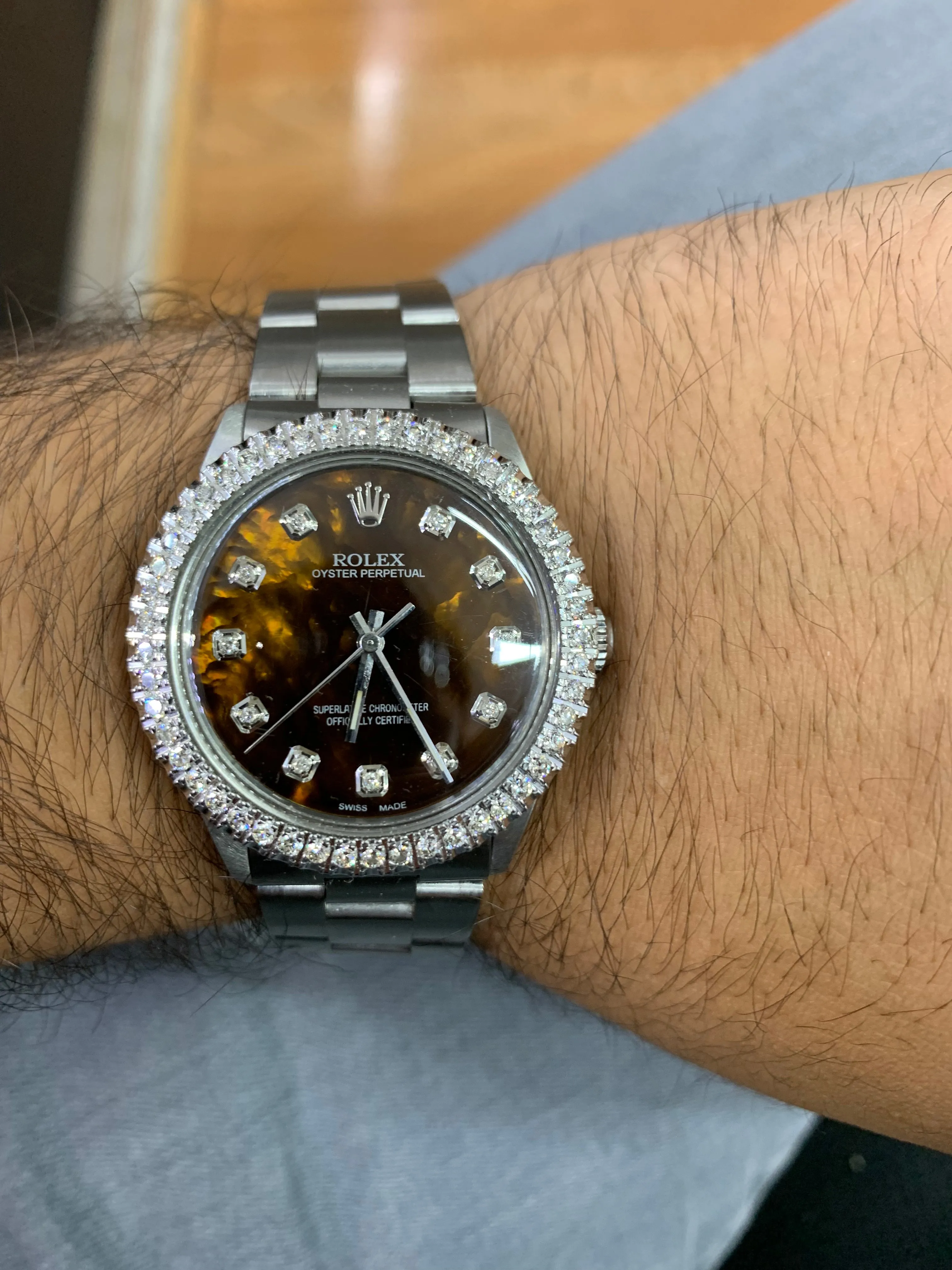 34mm Rolex Oyster Perpetual Diamond Watch with Stainless Steel Oyster Bracelet (Mother of pearl(MOP) factory diamond dial) (Choose your color))