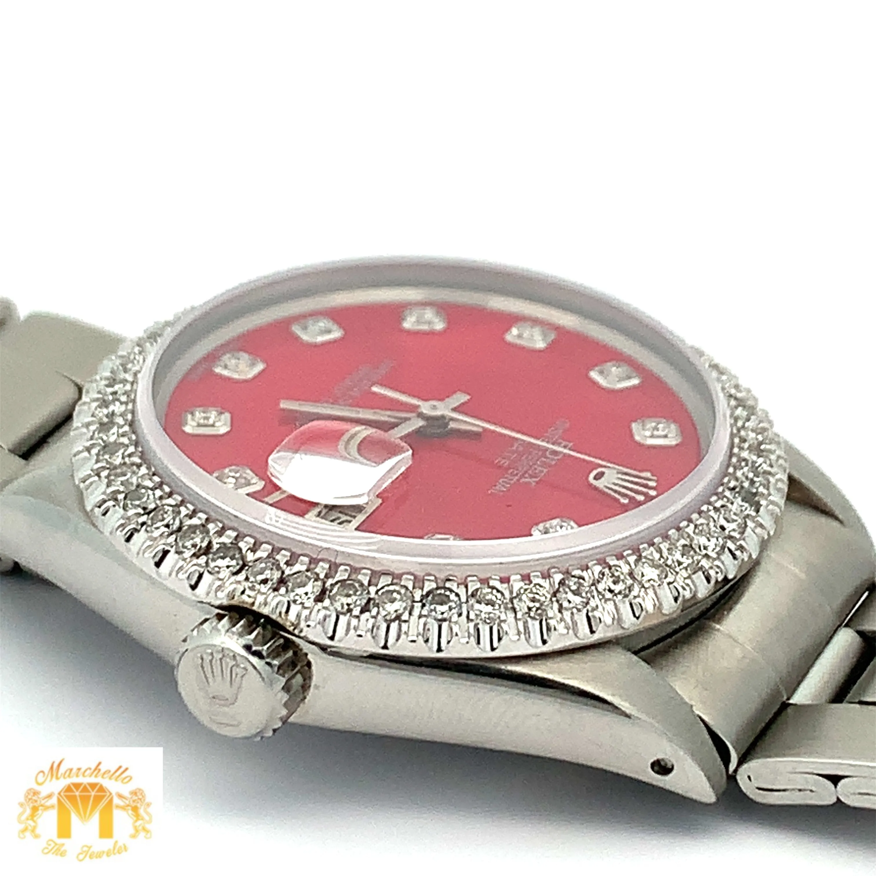 34mm Rolex Oyster Perpetual Diamond Watch with Stainless Steel Oyster Bracelet (Mother of pearl(MOP) factory diamond dial) (Choose your color))