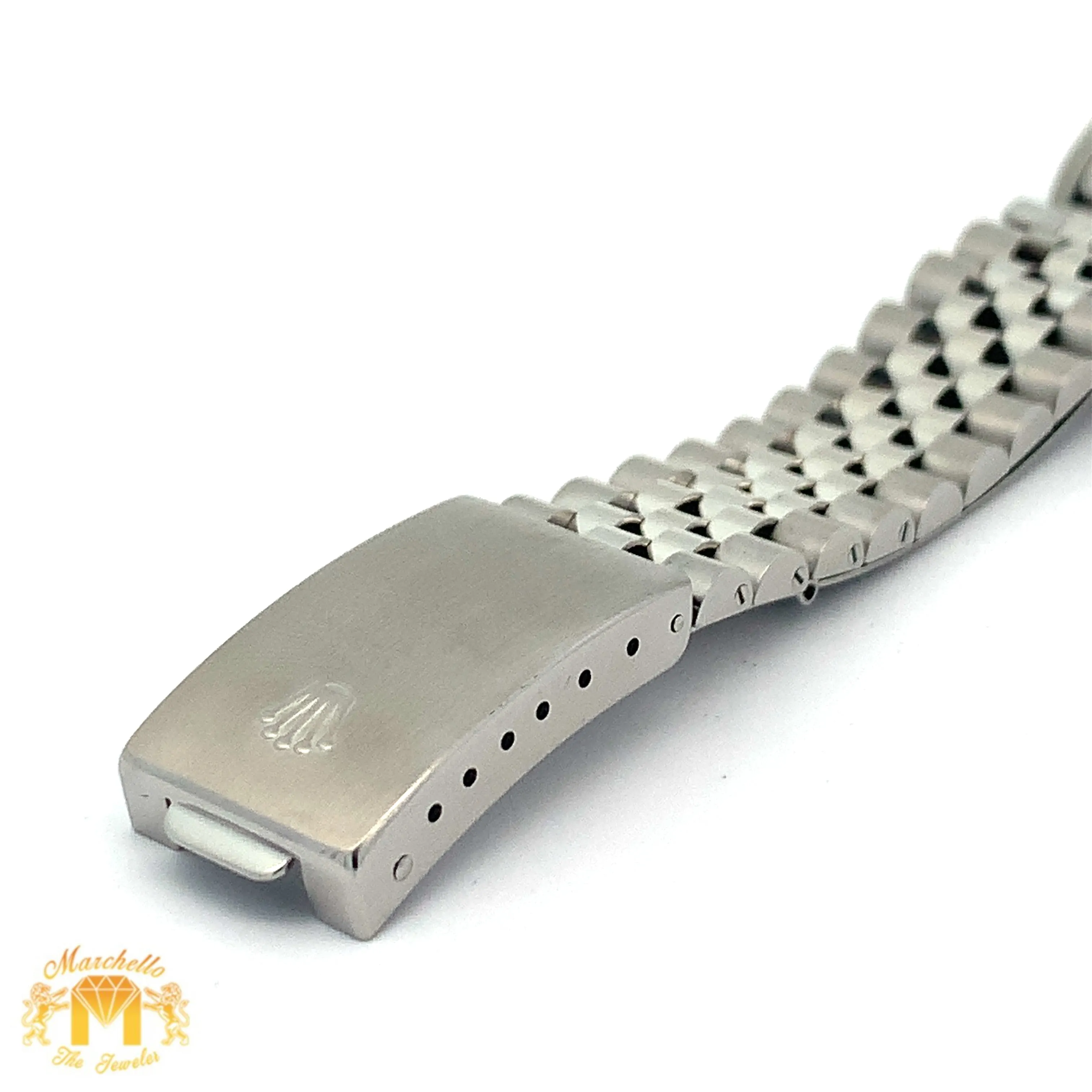 34mm Rolex Watch with Stainless Steel Jubilee Bracelet (custom diamond bezel and mother of pearl (MOP) diamond dial)