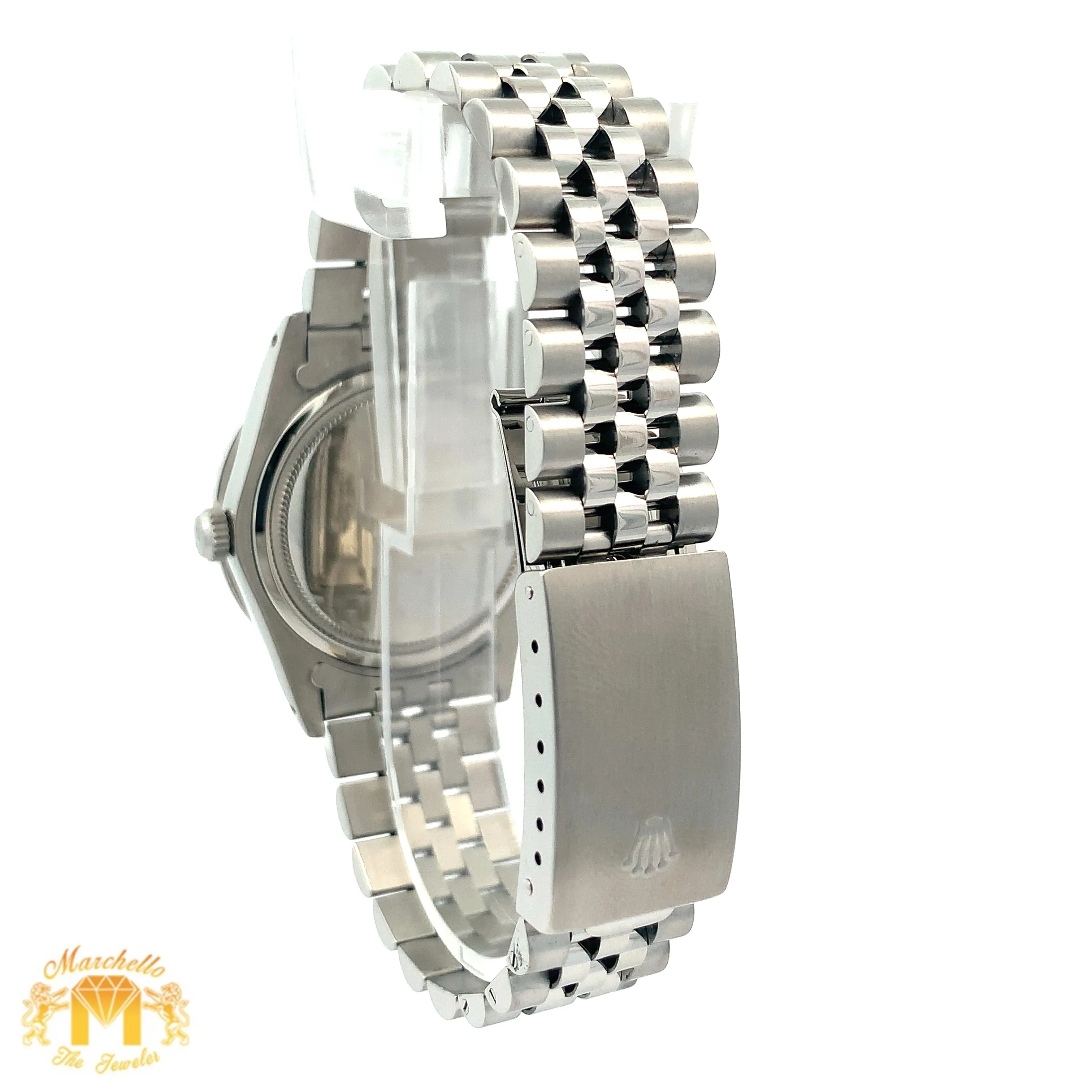 34mm Rolex Watch with Stainless Steel Jubilee Bracelet (custom diamond bezel and mother of pearl (MOP) diamond dial)