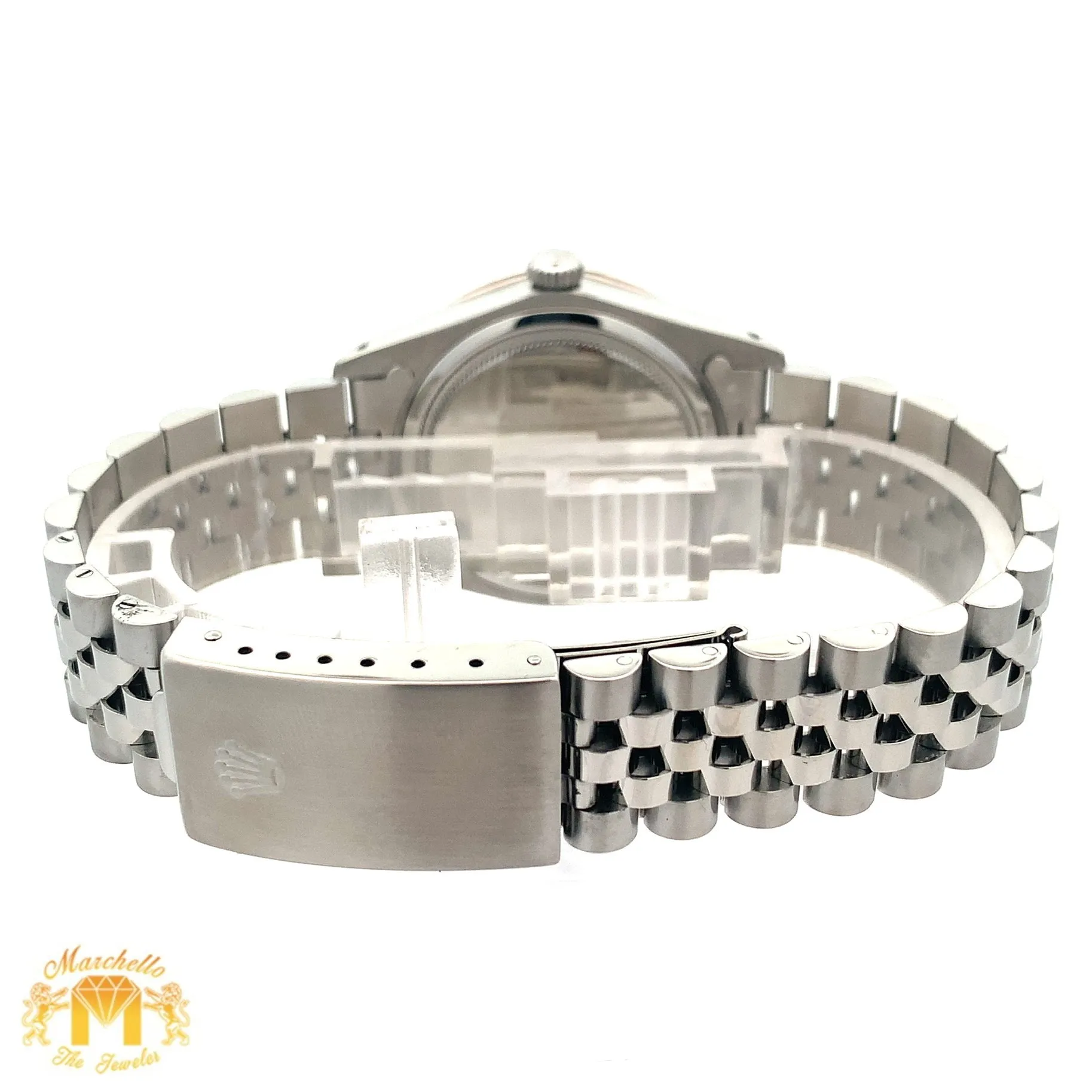34mm Rolex Watch with Stainless Steel Jubilee Bracelet (custom diamond bezel and mother of pearl (MOP) diamond dial)