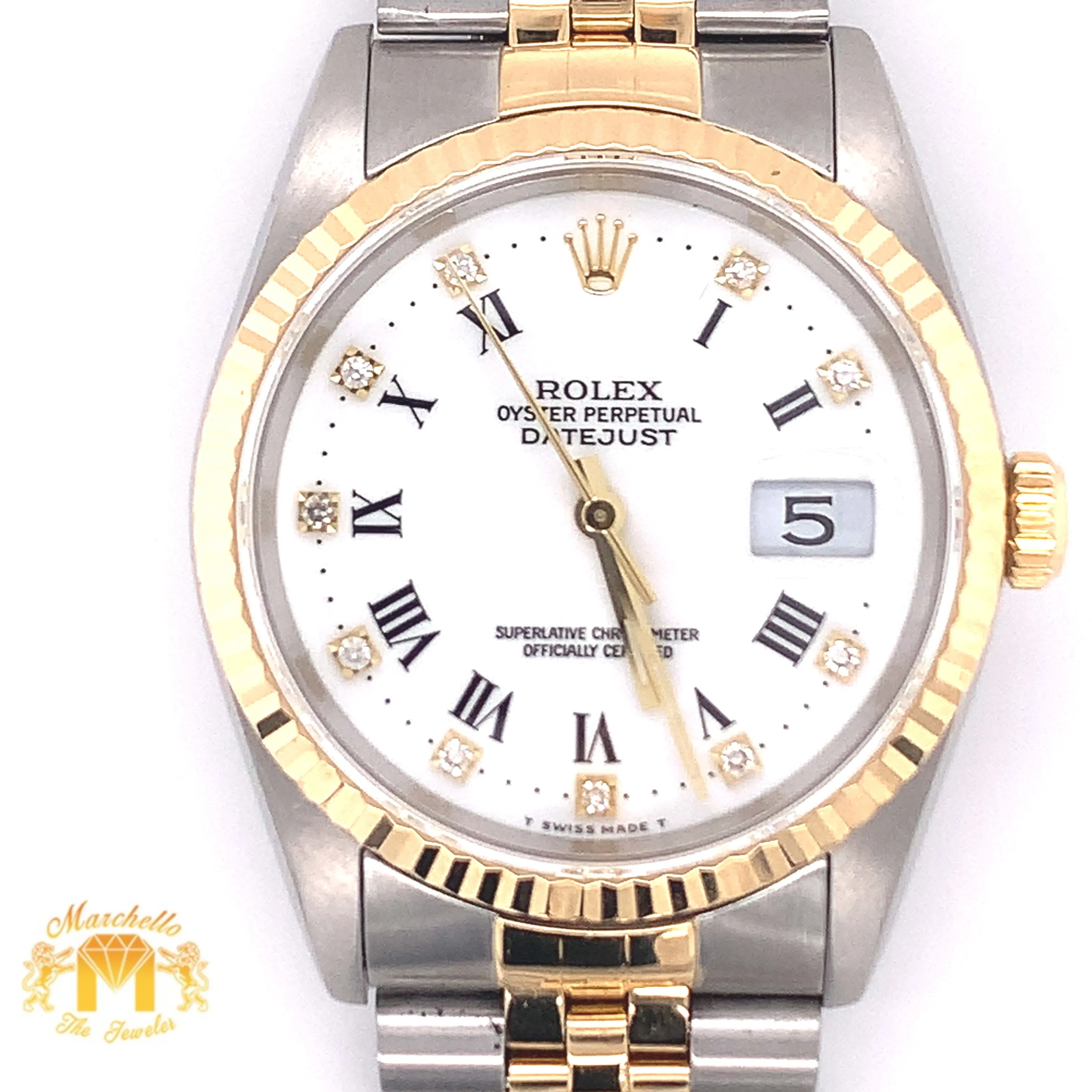36mm Rolex Datejust Watch with Two-tone Jubilee Bracelet (quick set, diamond hour markers)