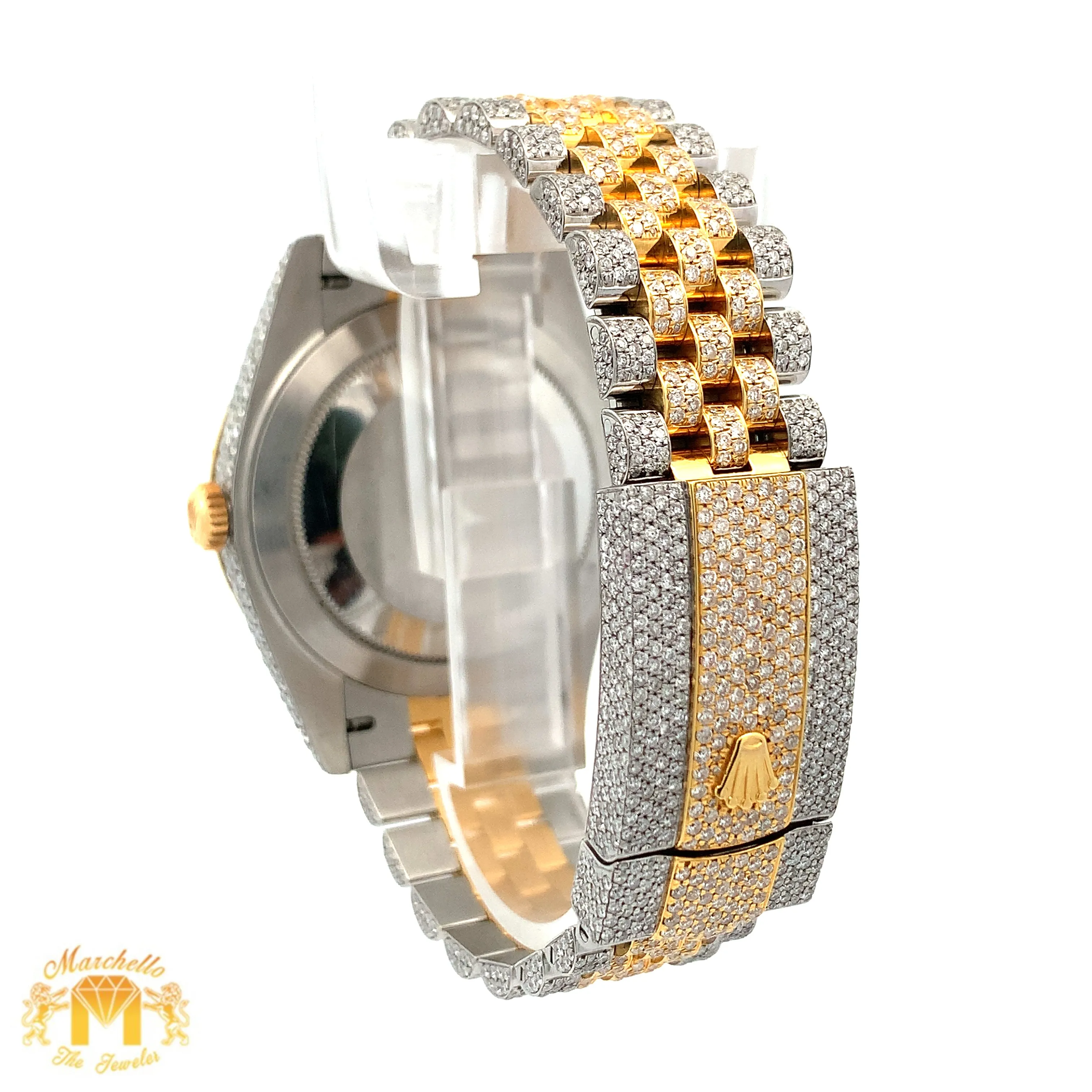 41mm Iced out Rolex Datejust Watch with Two-Tone Jubilee Bracelet