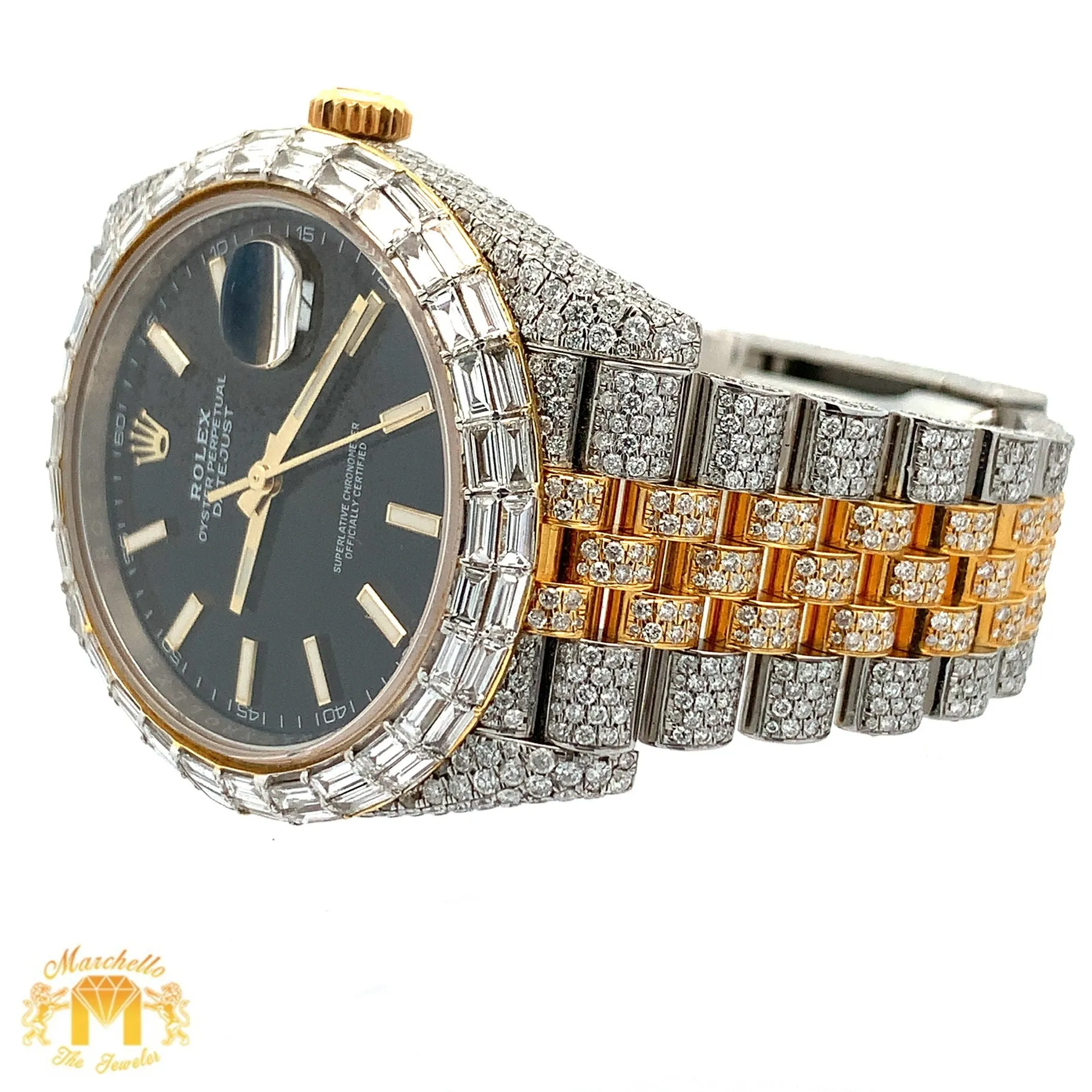 41mm Iced out Rolex Datejust Watch with Two-Tone Jubilee Bracelet