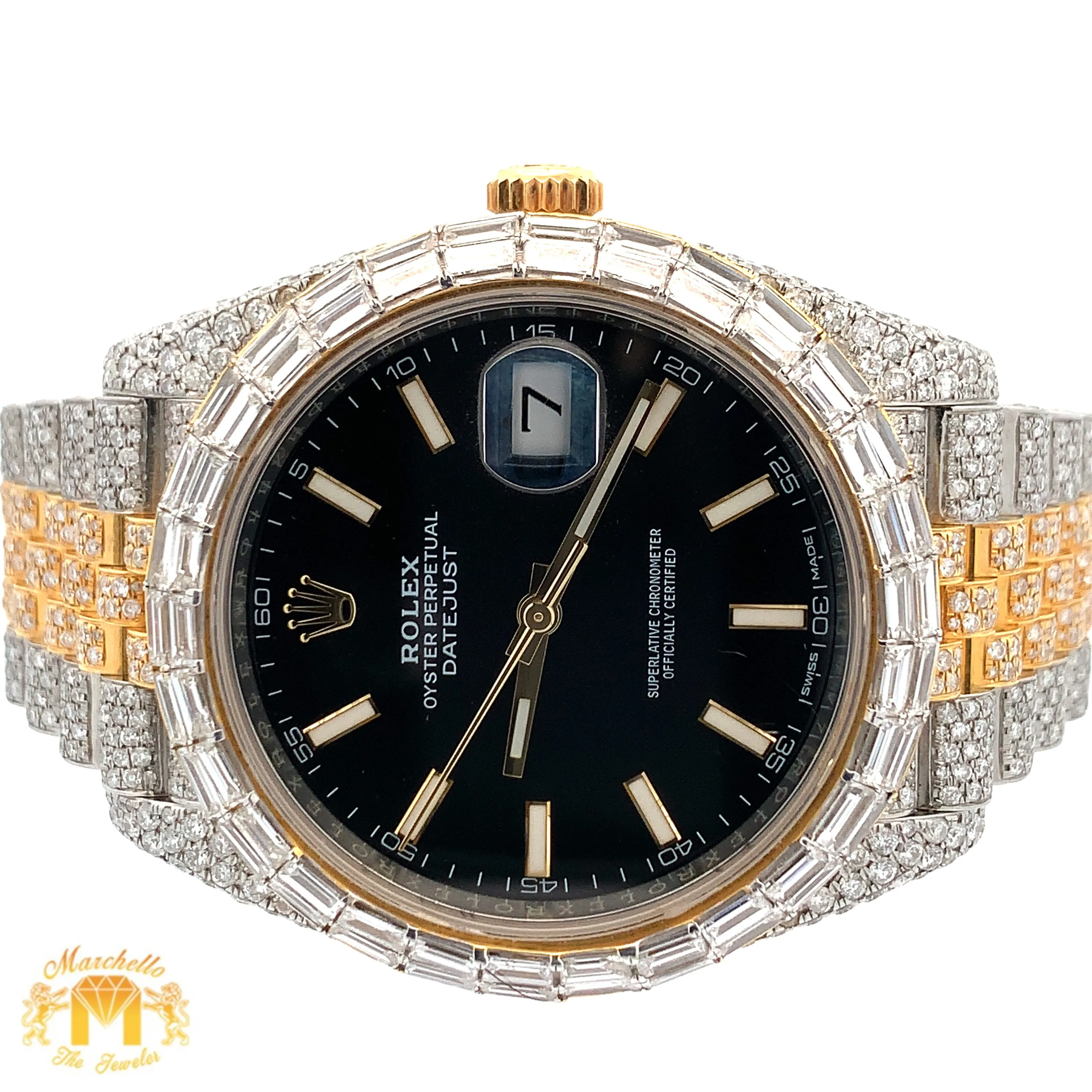 41mm Iced out Rolex Datejust Watch with Two-Tone Jubilee Bracelet
