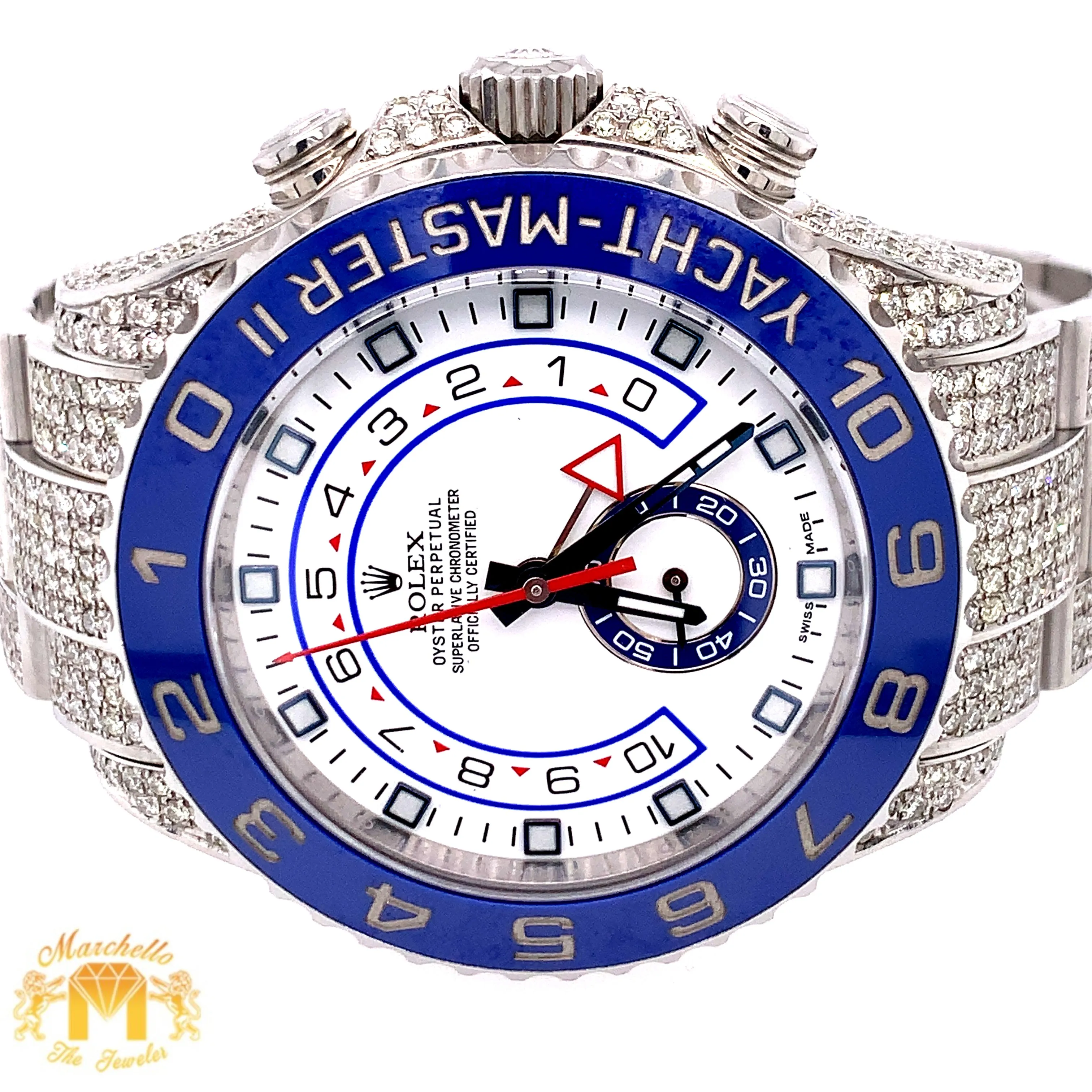 42mm Iced Out Rolex Yacht Master 2 Watch with round diamond