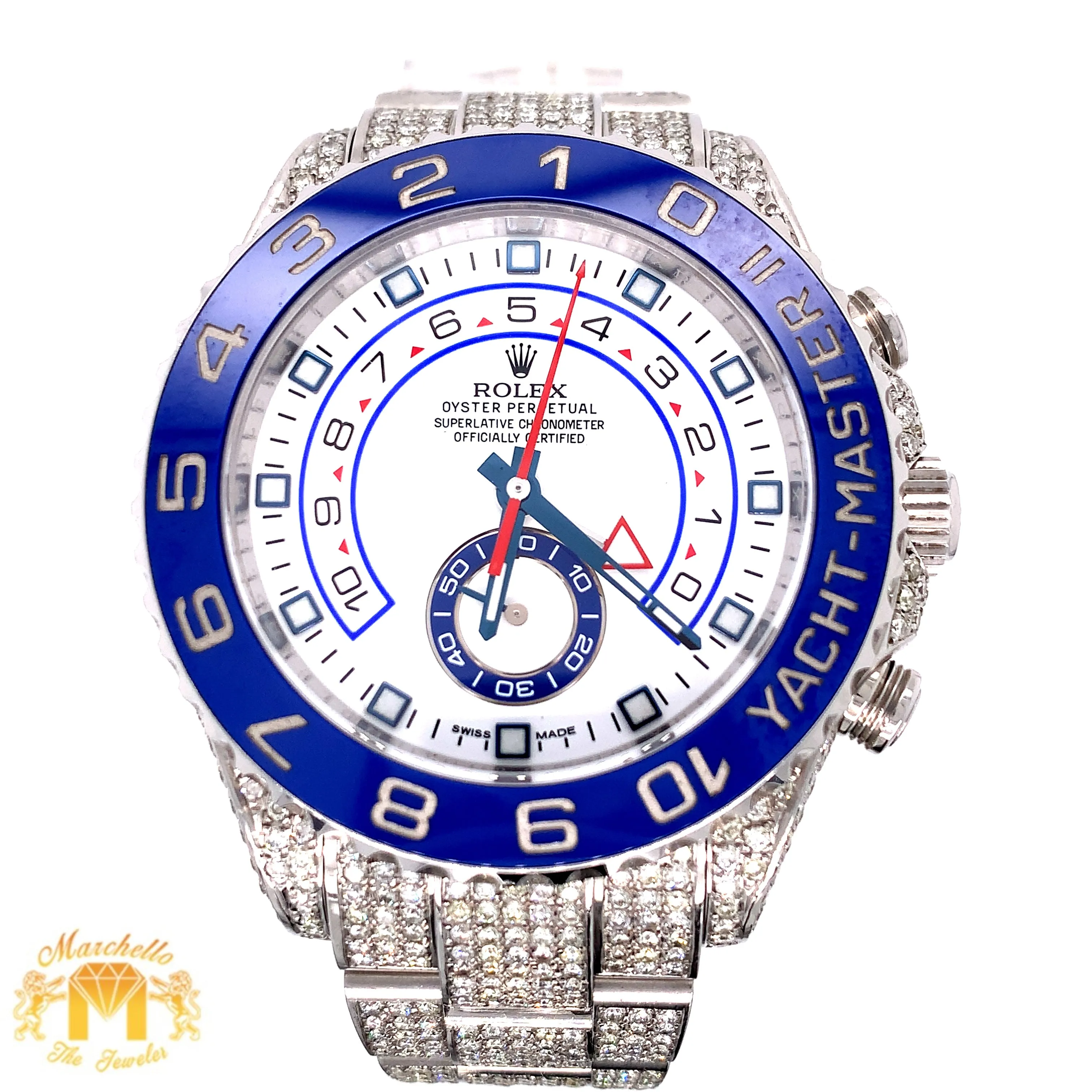 42mm Iced Out Rolex Yacht Master 2 Watch with round diamond