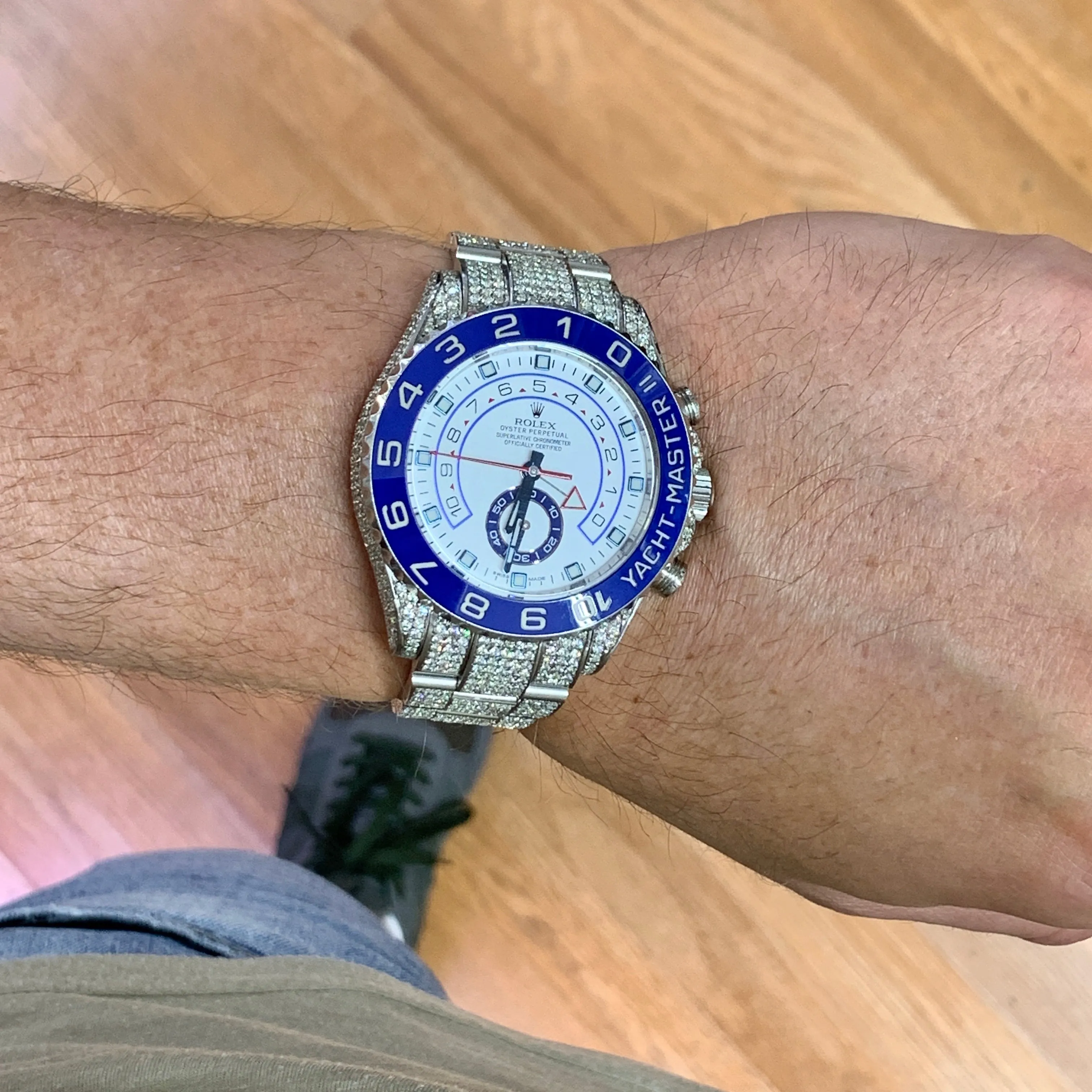 42mm Iced Out Rolex Yacht Master 2 Watch with round diamond