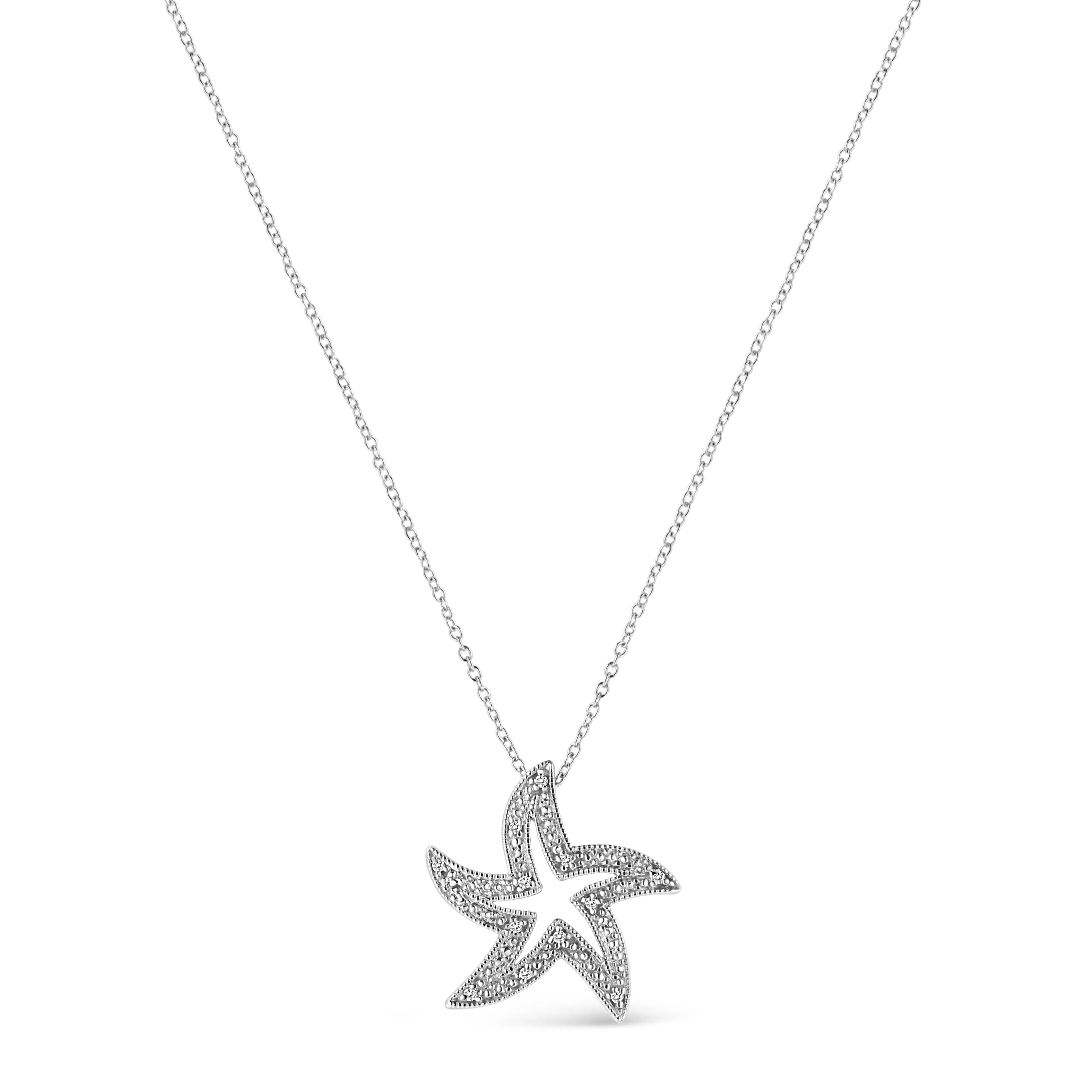.925 Sterling Silver Prong-Set Diamond Accent Starfish 18" Pendant Necklace (I-J Color, I1-I2 Clarity) by Haus of Brilliance