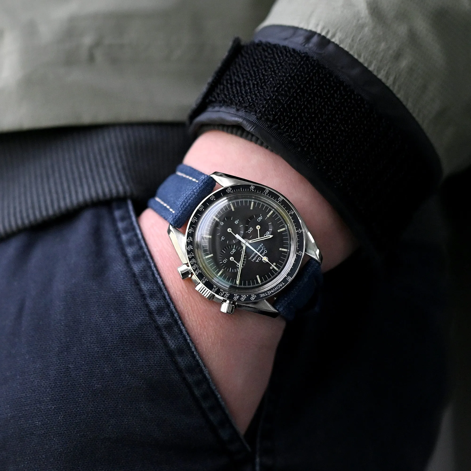Aviator Style Navy Blue Canvas Quick Release Watch Band, 20mm or 22mm
