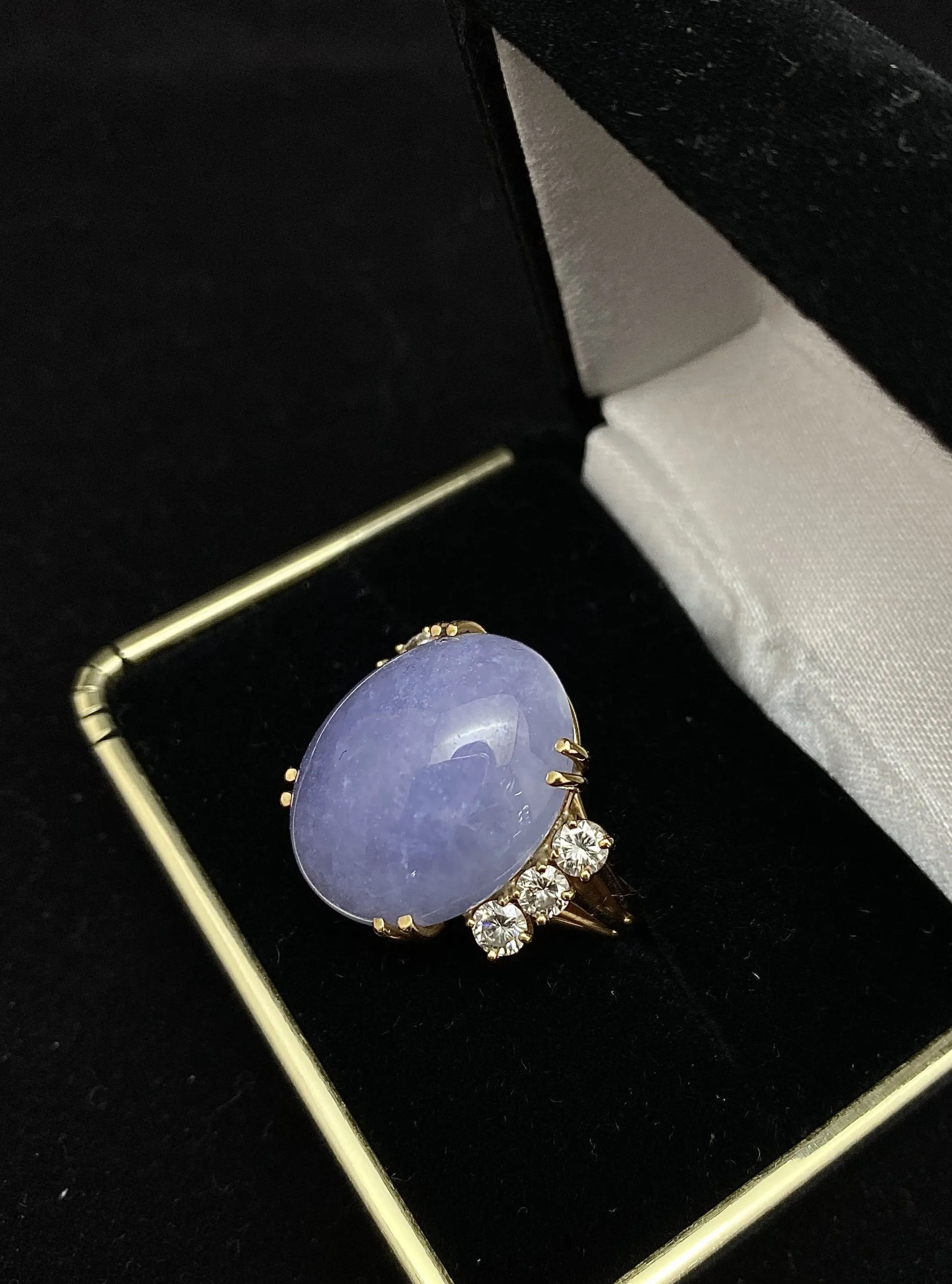 Beautiful Designer 30 Ct. Violet Jade & 6-Diamond Ring - $30K Appraisal Value w/ CoA!