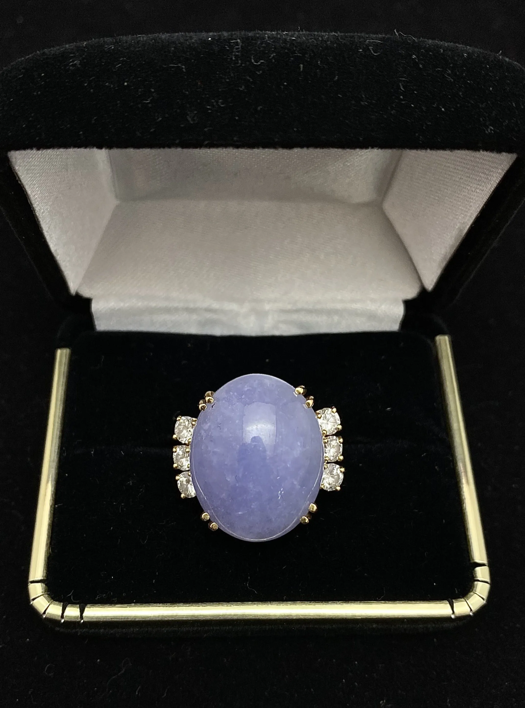 Beautiful Designer 30 Ct. Violet Jade & 6-Diamond Ring - $30K Appraisal Value w/ CoA!