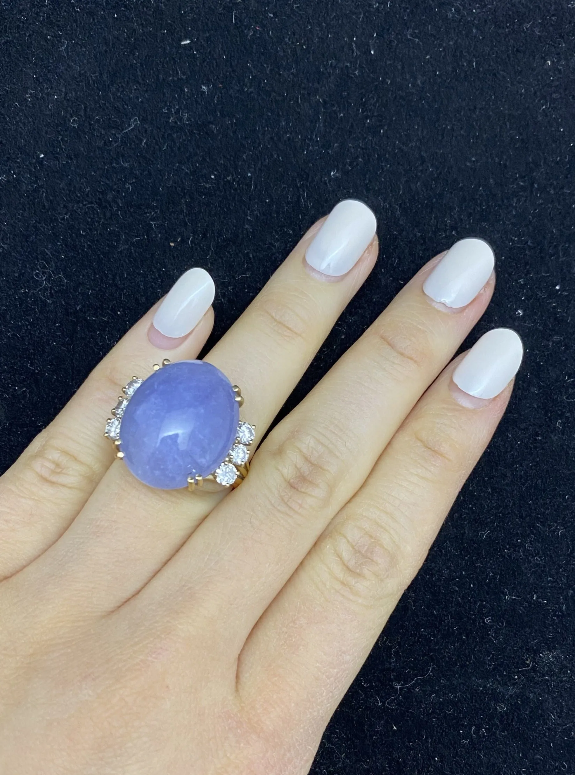 Beautiful Designer 30 Ct. Violet Jade & 6-Diamond Ring - $30K Appraisal Value w/ CoA!