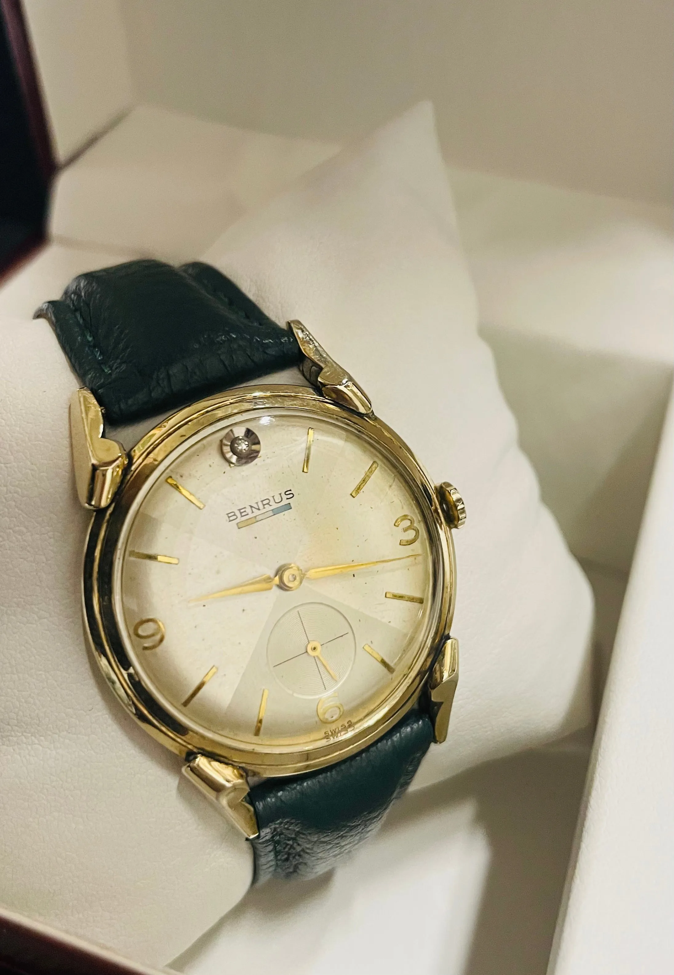 BENRUS VINTAGE 1950'S MECHANICAL SG RGP 1 DIAMOND MEN'S WATCH - $5K APR w/ COA!