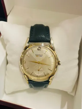 BENRUS VINTAGE 1950'S MECHANICAL SG RGP 1 DIAMOND MEN'S WATCH - $5K APR w/ COA!
