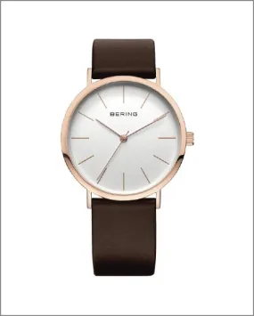 Bering Classic Polished Rose Gold Brown Watch
