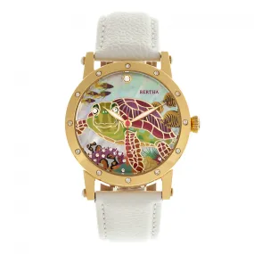 Bertha Chelsea MOP Leather-Band Ladies Watch - Gold/White