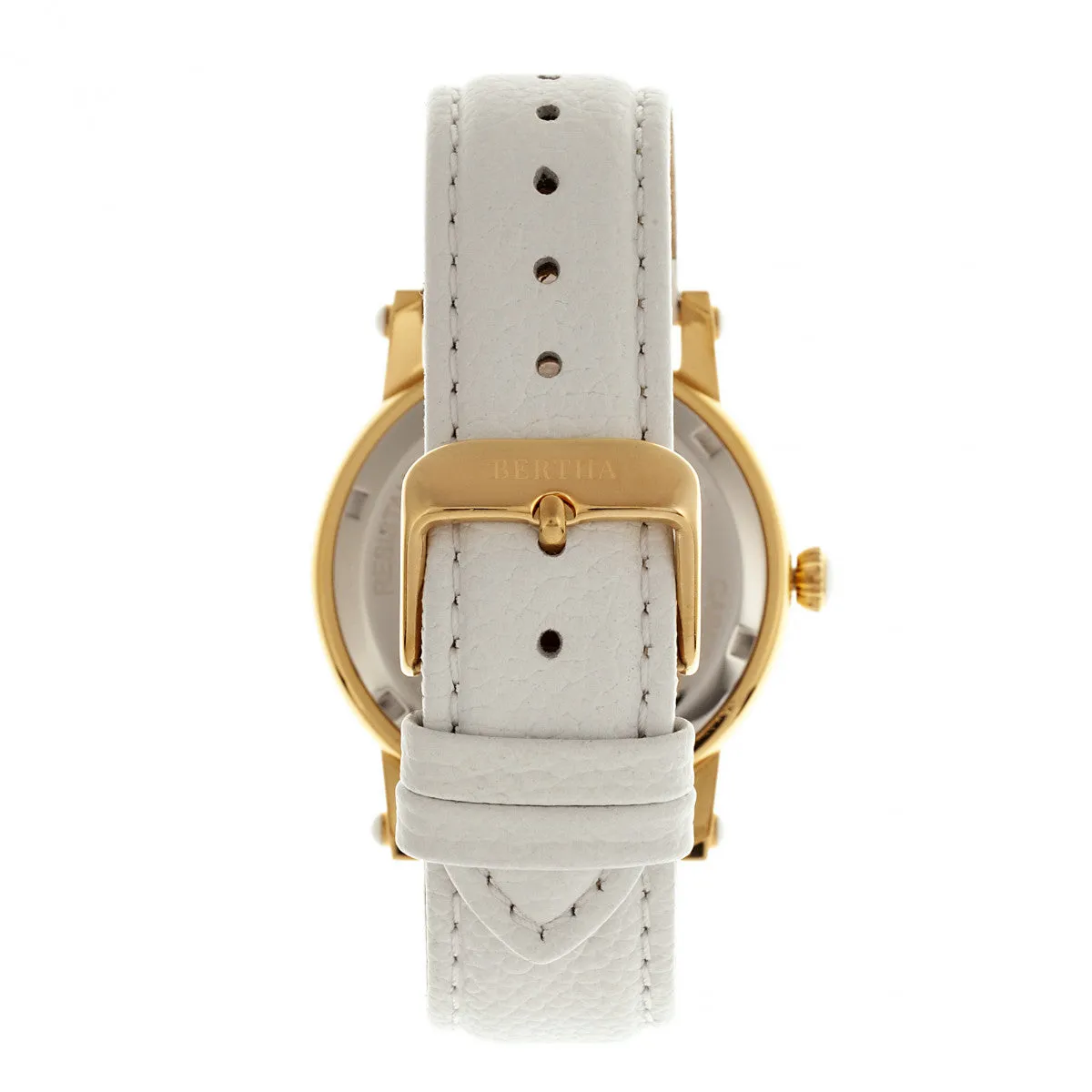 Bertha Chelsea MOP Leather-Band Ladies Watch - Gold/White