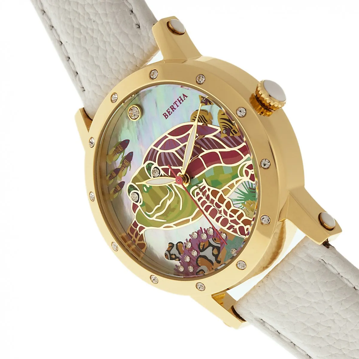Bertha Chelsea MOP Leather-Band Ladies Watch